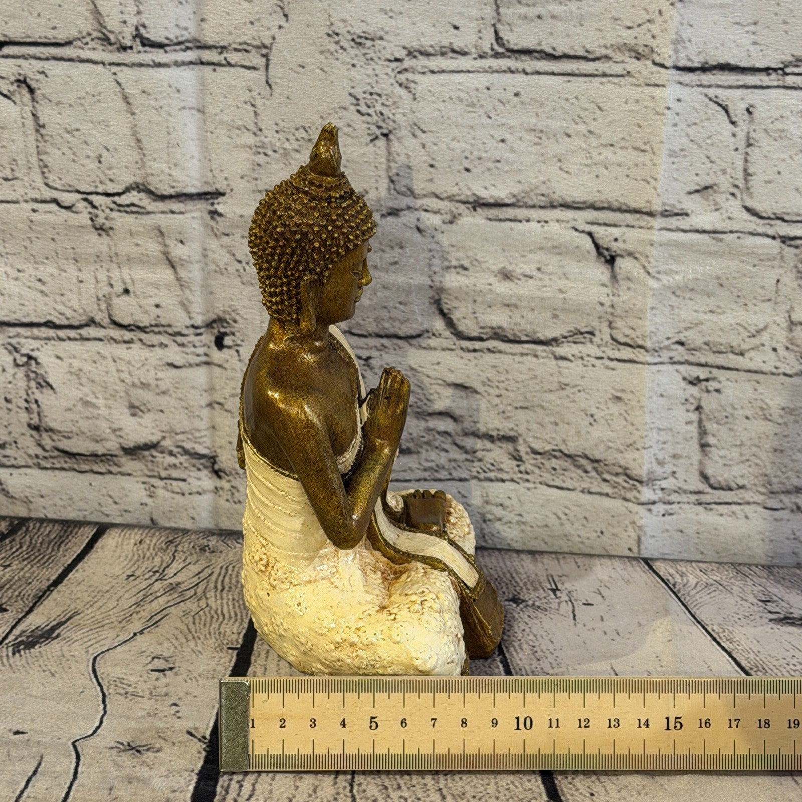 Cream & Bronze 20cm x 15cm Small Thai Spike Buddha Sitting Statue Resin Hindu7