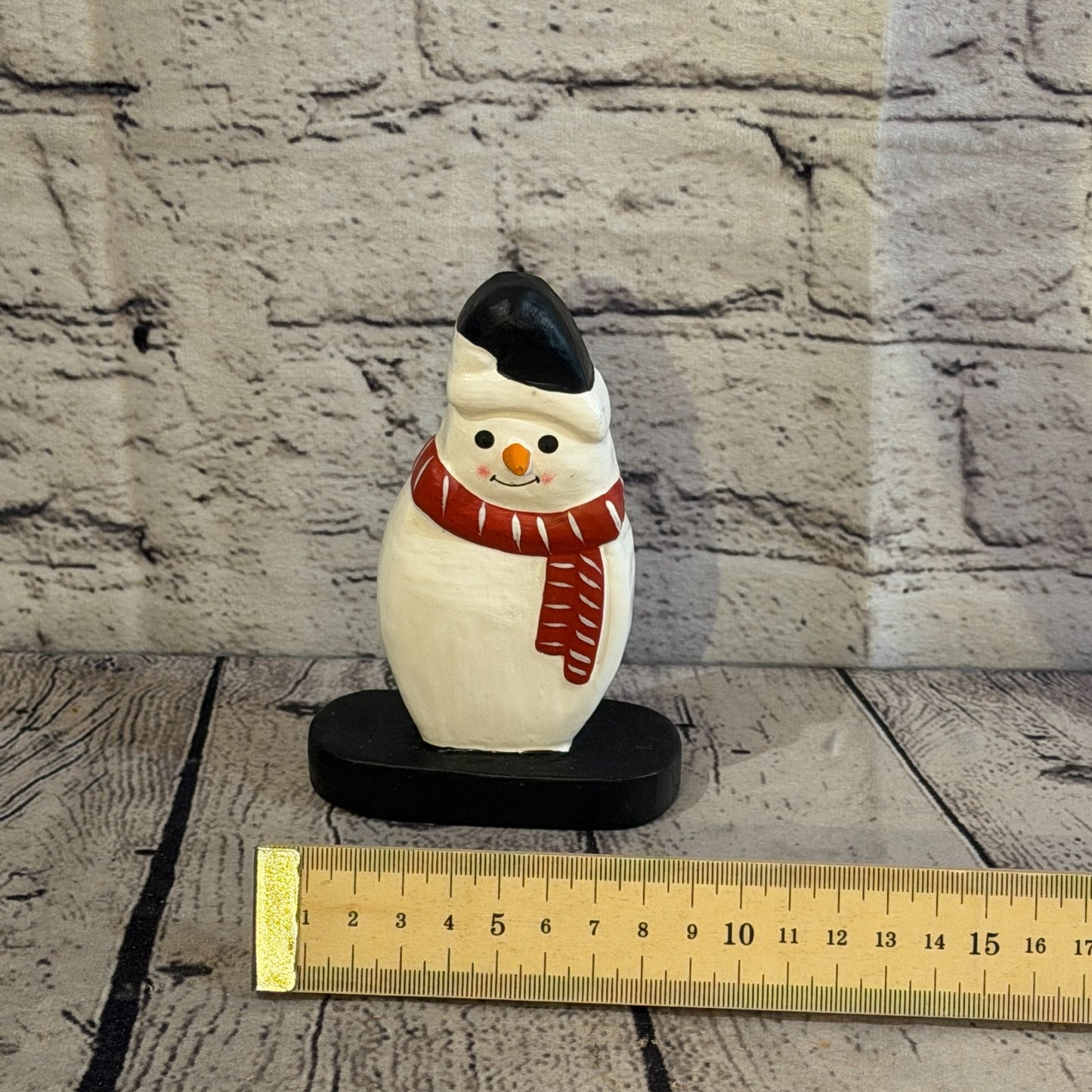 14cm x 10cm Black Flat Top Hat Snowman Handcrafted Wood Xmas Christmas Ornament6