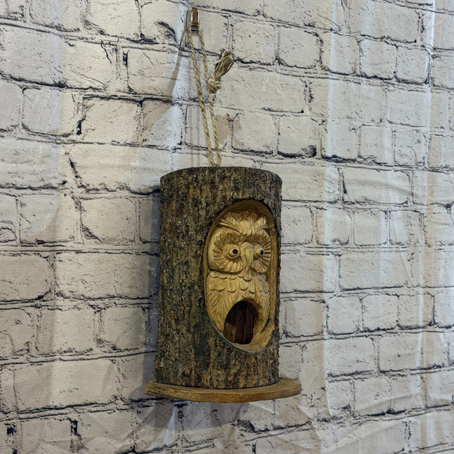 Owl Of The Woods Bird House 20cm Carved Wizard Tree Trunk Wood Fairtrade7