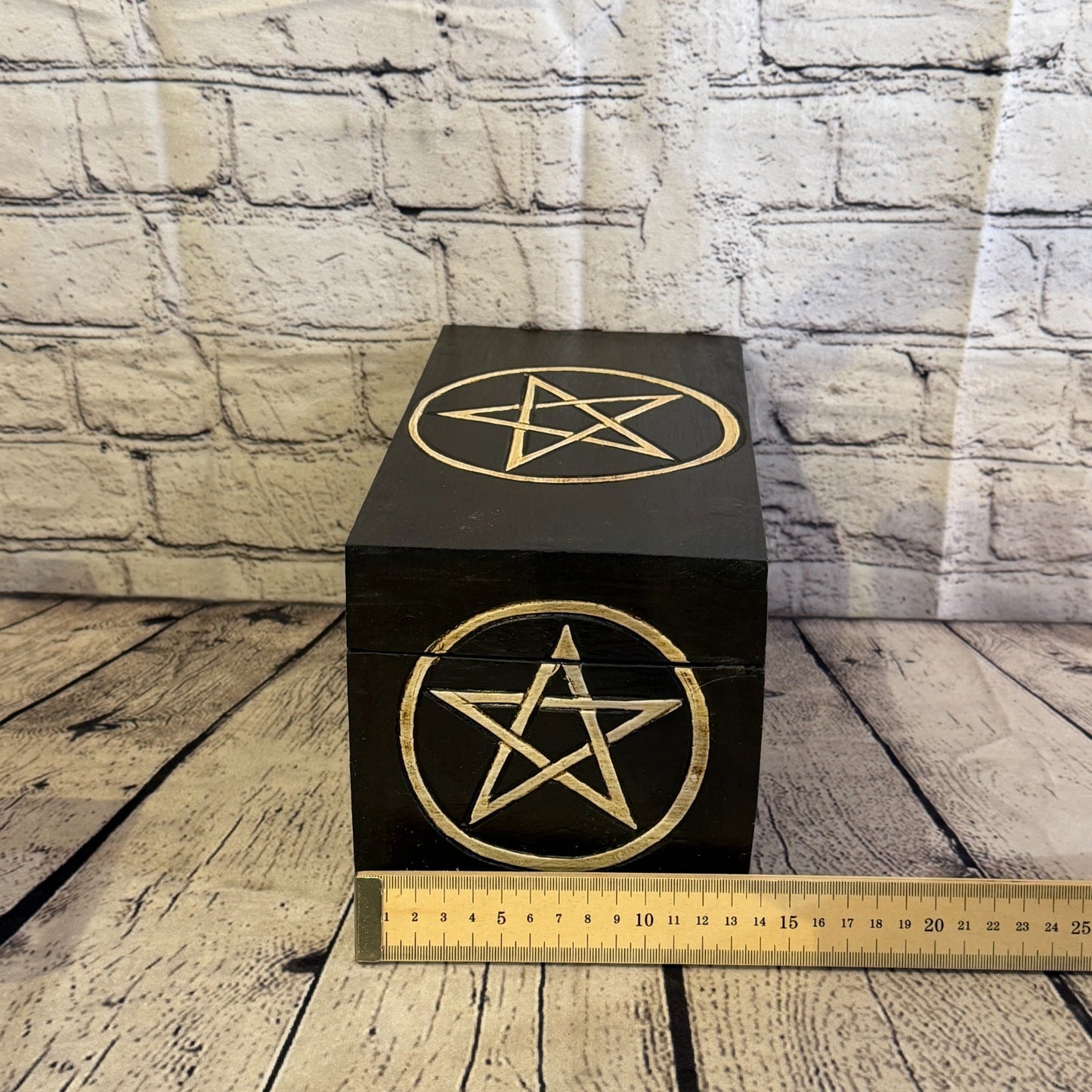 24cm x 14cm x 14cm Wood Gothic Pentagram Skull Coffin Jewellery Trinket Box8