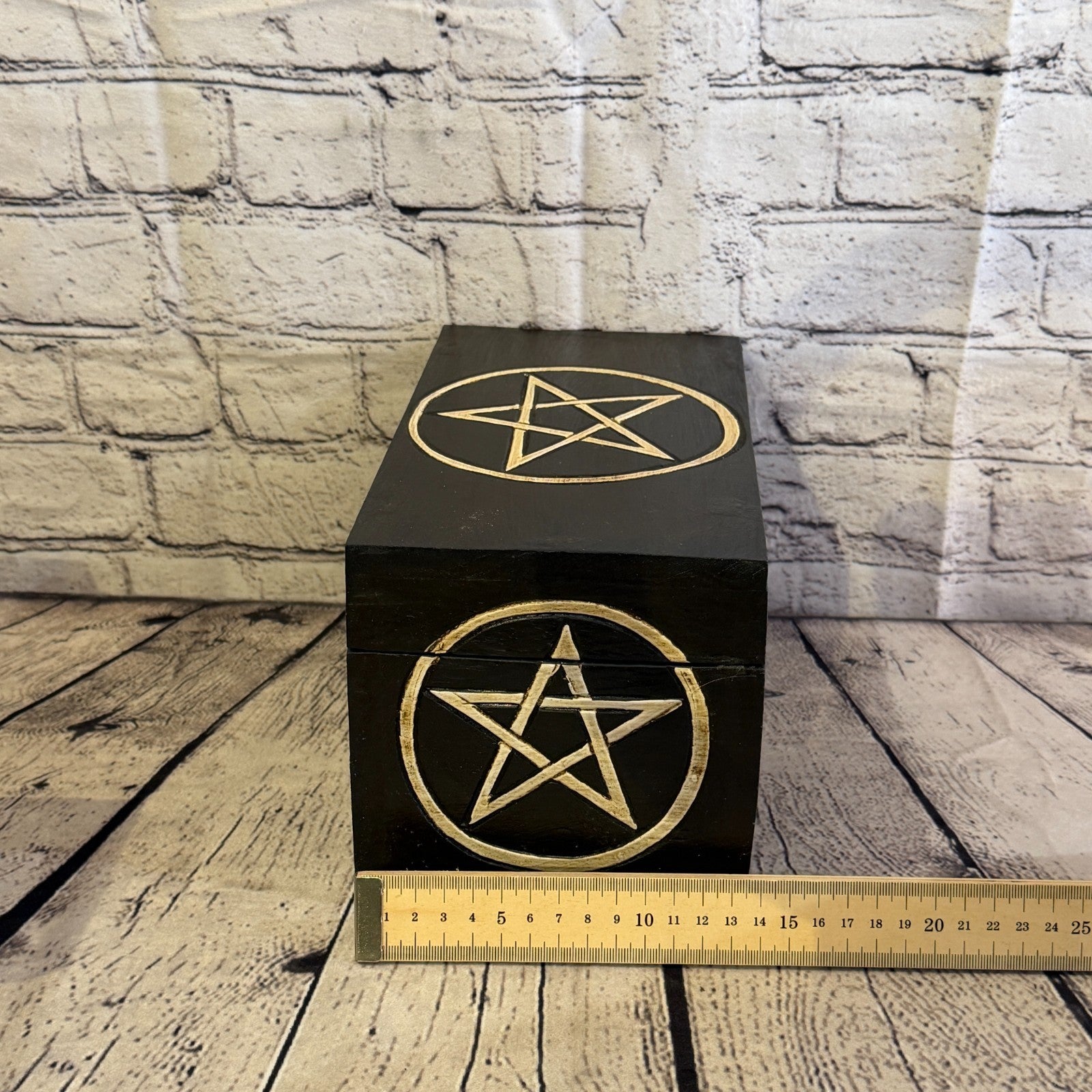 24cm x 14cm x 14cm Wood Gothic Pentagram Skull Coffin Jewellery Trinket Box8