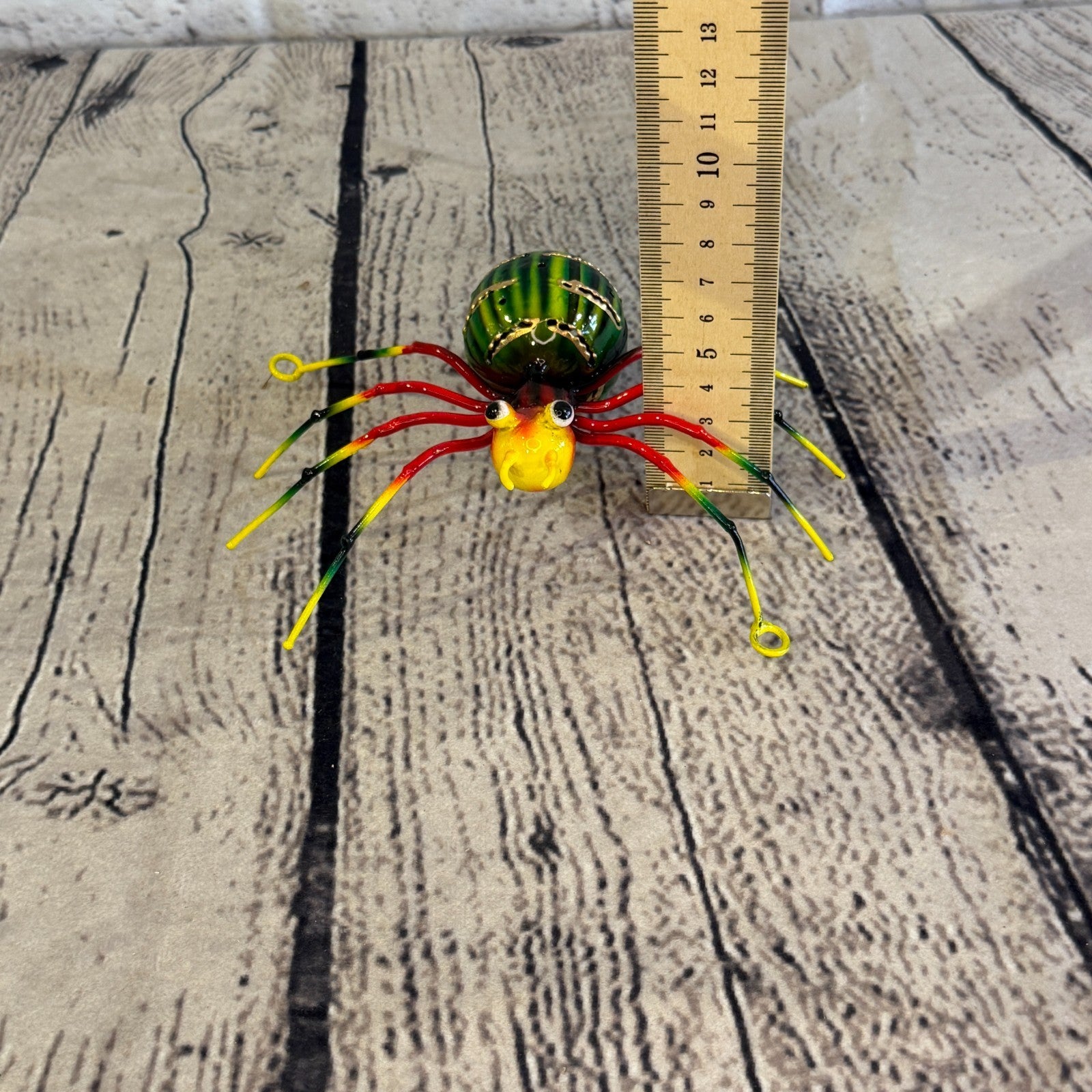 15cm x 10cm Small Colourful Green Spider Metal Tin Standing Ornament Statue5