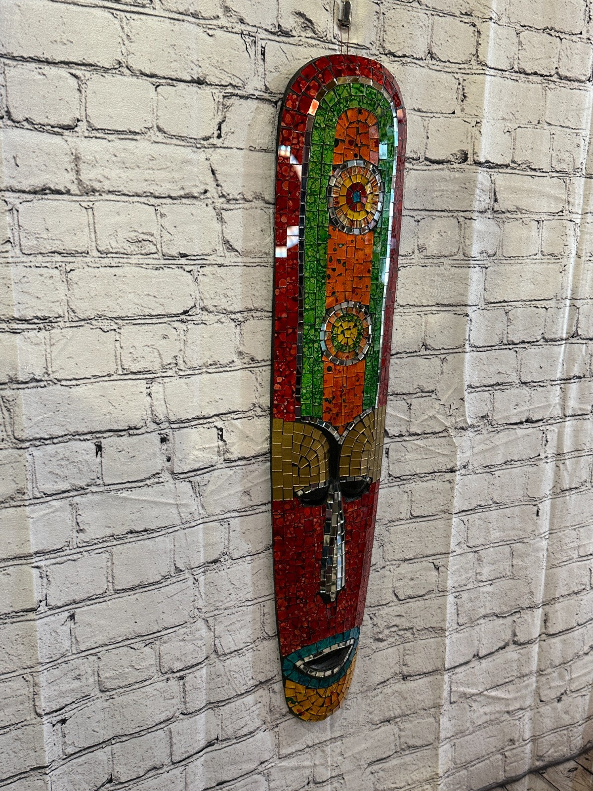 80cm Mosaic Mirror Mask Carved Painted Ethnic Tribal Wall Art Handmade Design 20