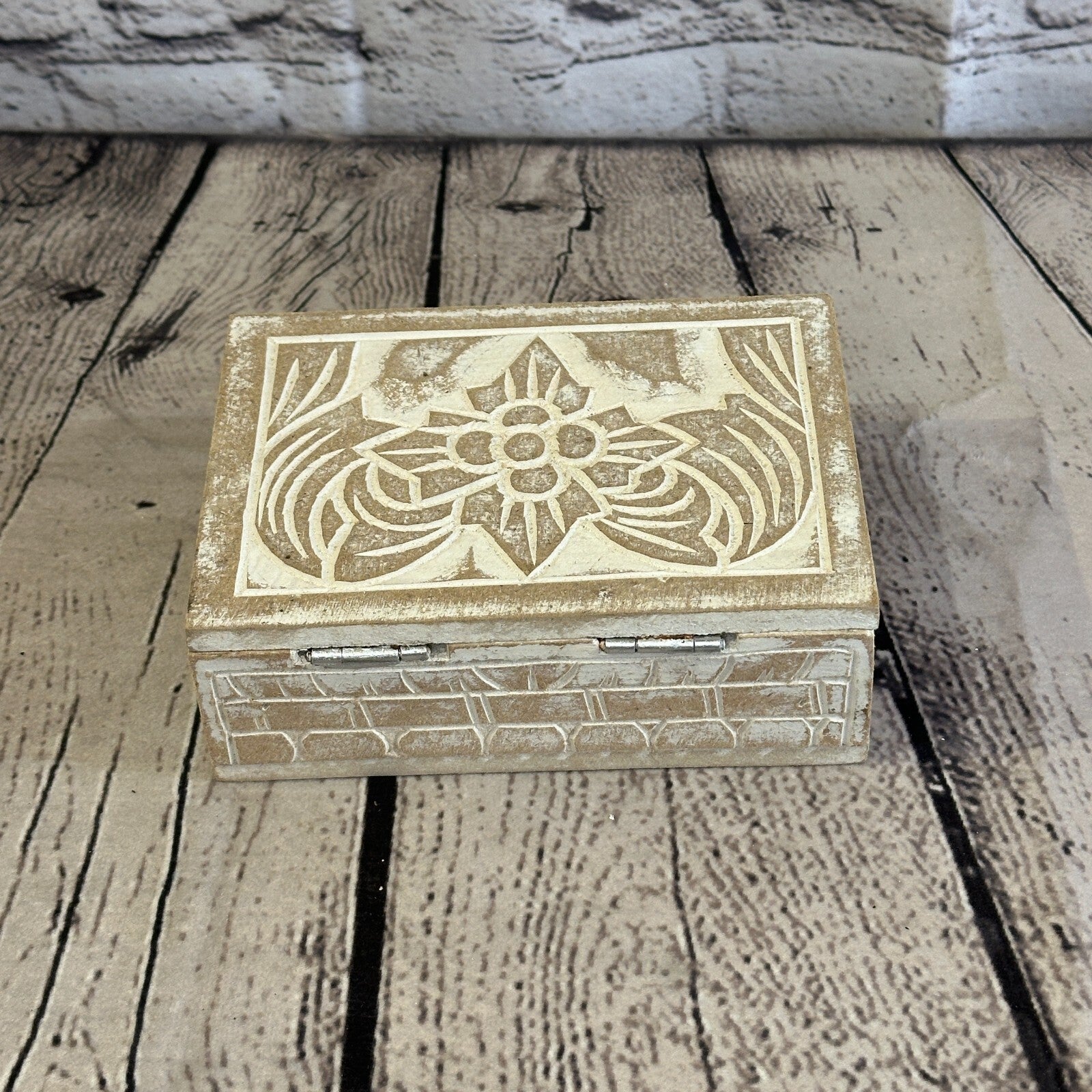 White Flower MDF Box Lotus 14cm x 10cm x 6cm Wooden Box Trinket Handmade5