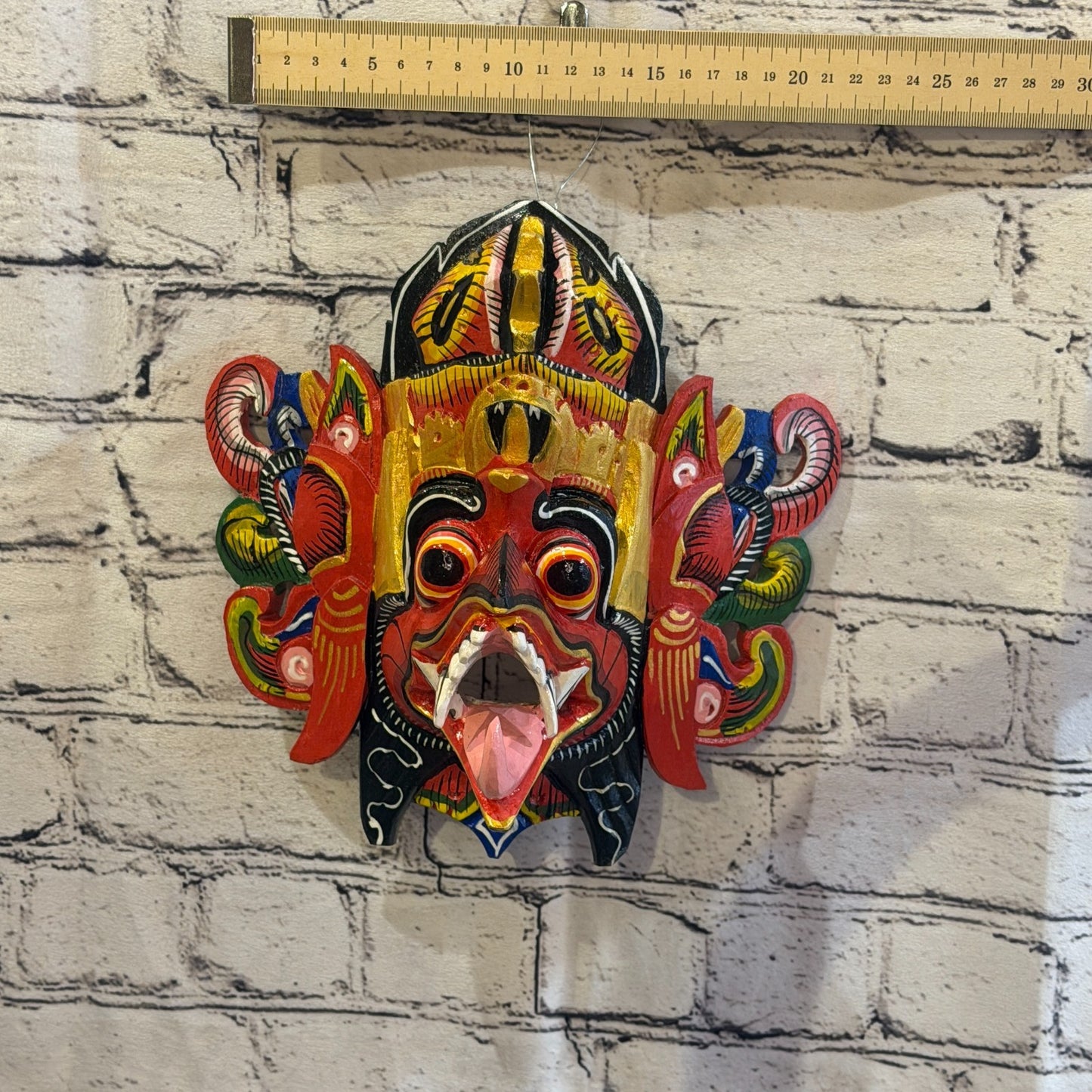 25cm Garuda Crown Red Demon Dragon Hindu Deity Wooden Hand Carved Mask Painted4