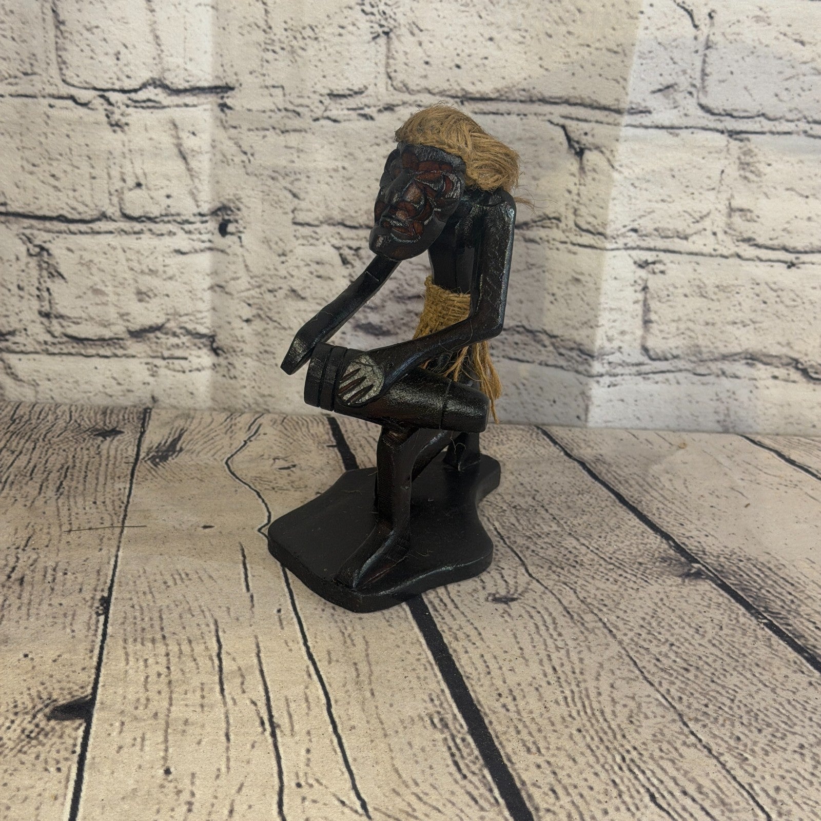 15cm Kneeling Bongo African Tribal Warrior Man Figure Statue Wood Hand Carved1