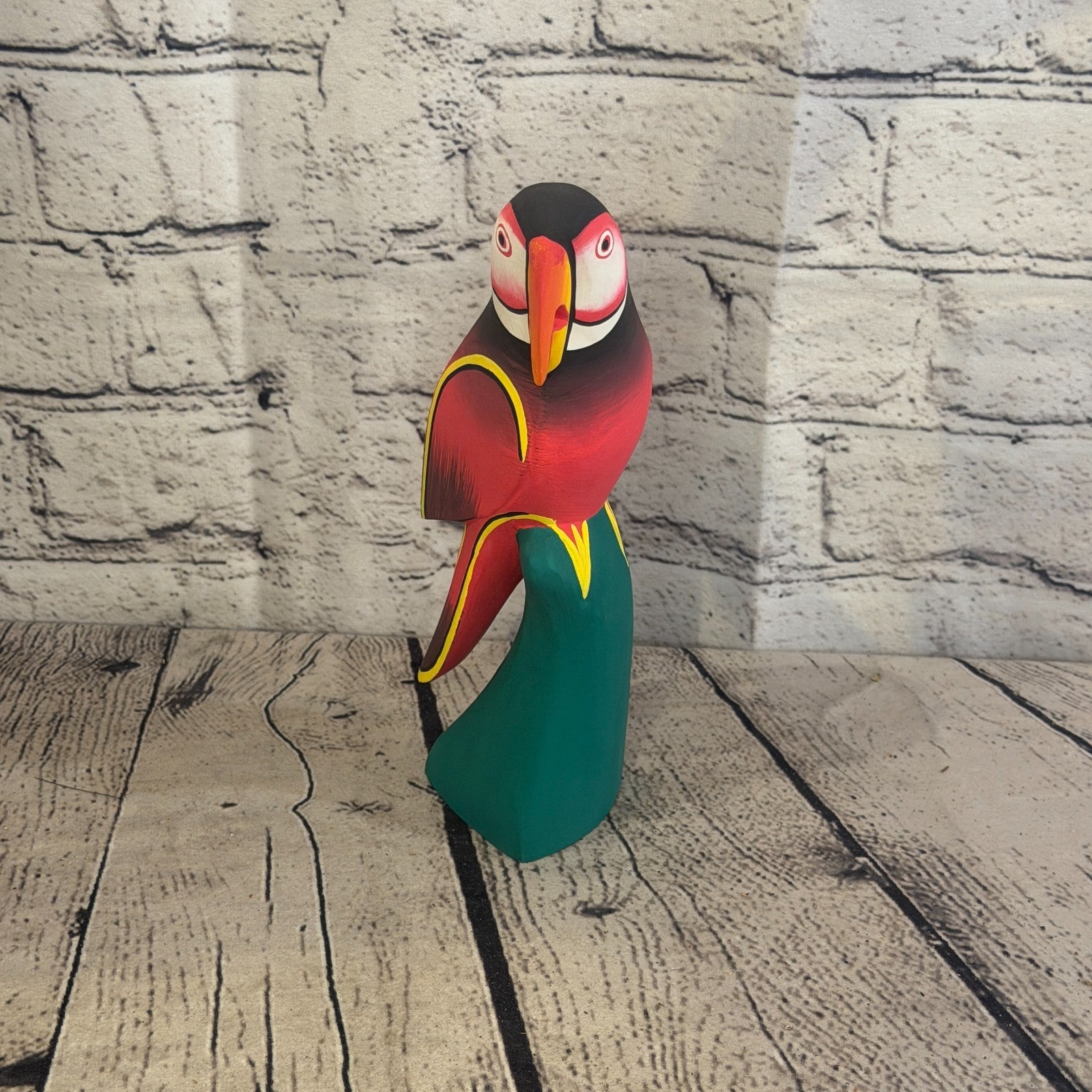 20cm Dark Red Parrot Bird Ornament Statue Fair Trade Hand Made Carved Wood1