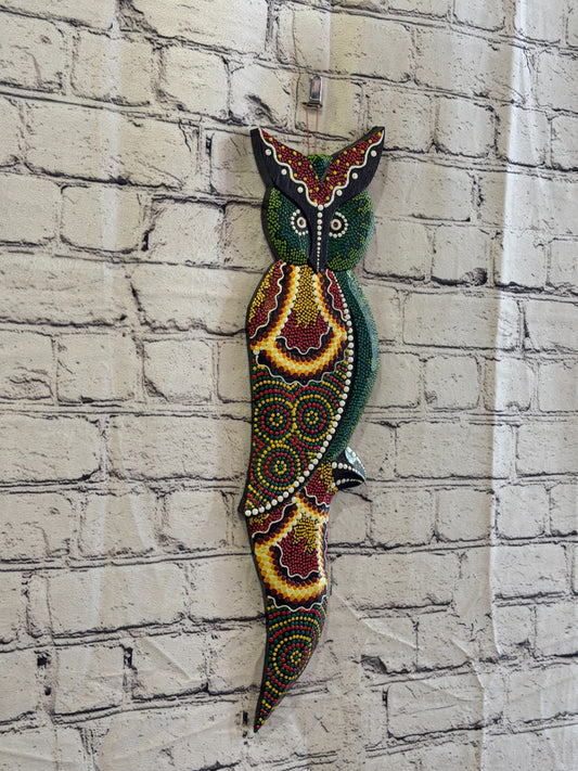 45cm Owl Bird Carved Wooden Dot Painted Ethnic Tribal Tiki Wall Art No 40