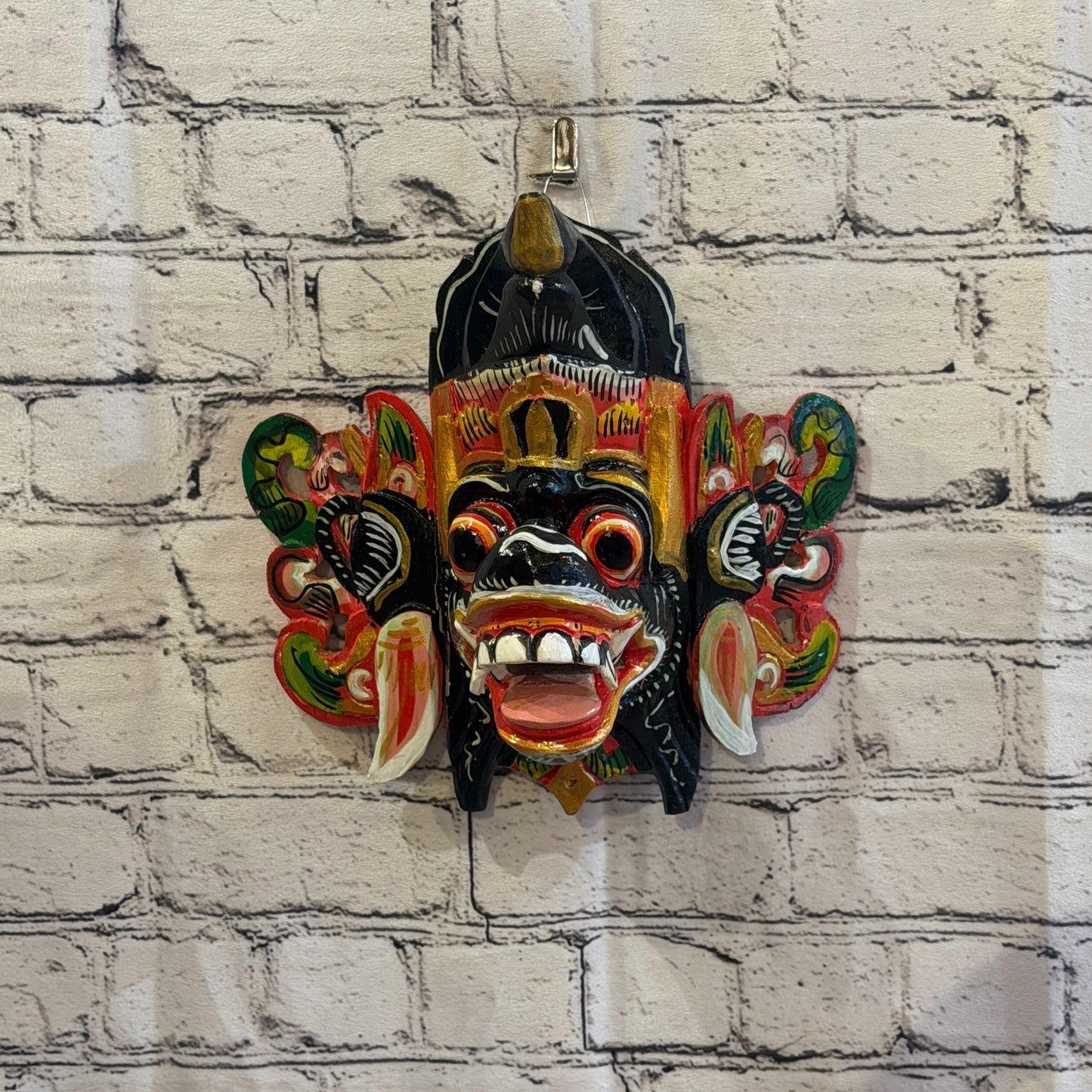 25cm Barong Crown Black Demon Dragon Hindu Deity Wooden Hand Carved Mask Painted3