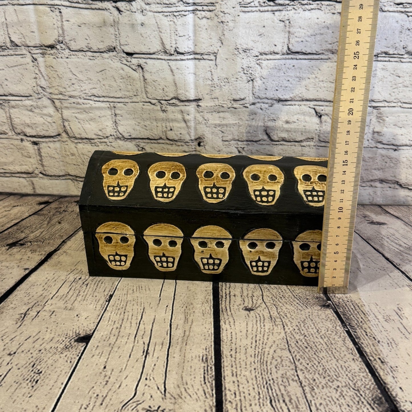 26cm x 12cm x 12cm Wood Gothic Pentagram Skull Coffin Jewellery Trinket Box7