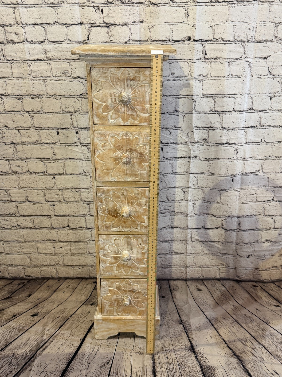 100cm x 25cm White 5 Draw Pillar Wooden Side Cabinet Living Storage Furniture6