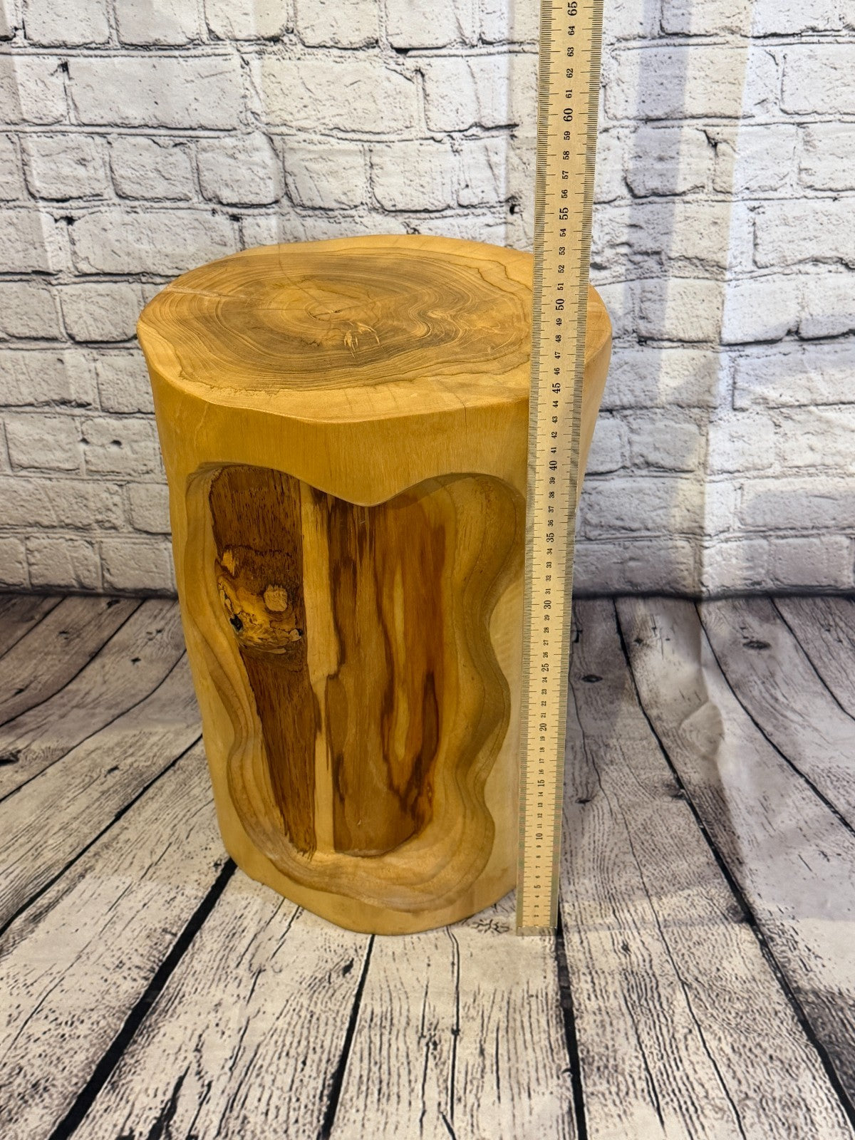 45cm x 30cm Round Teak Root Table Hand Carved Solid Wood Side Stool Stand Rustic4