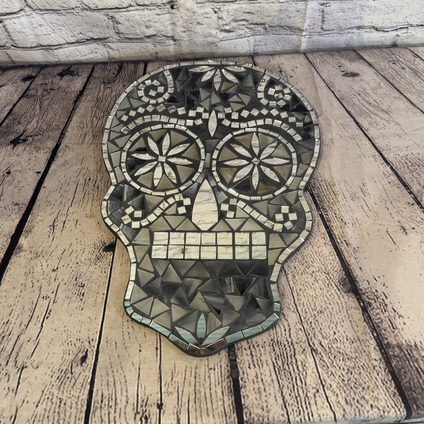 Black Grey Skull Mosaic Tile Wall Mirror 40cm x 28cm 16 Inches Handmade New3