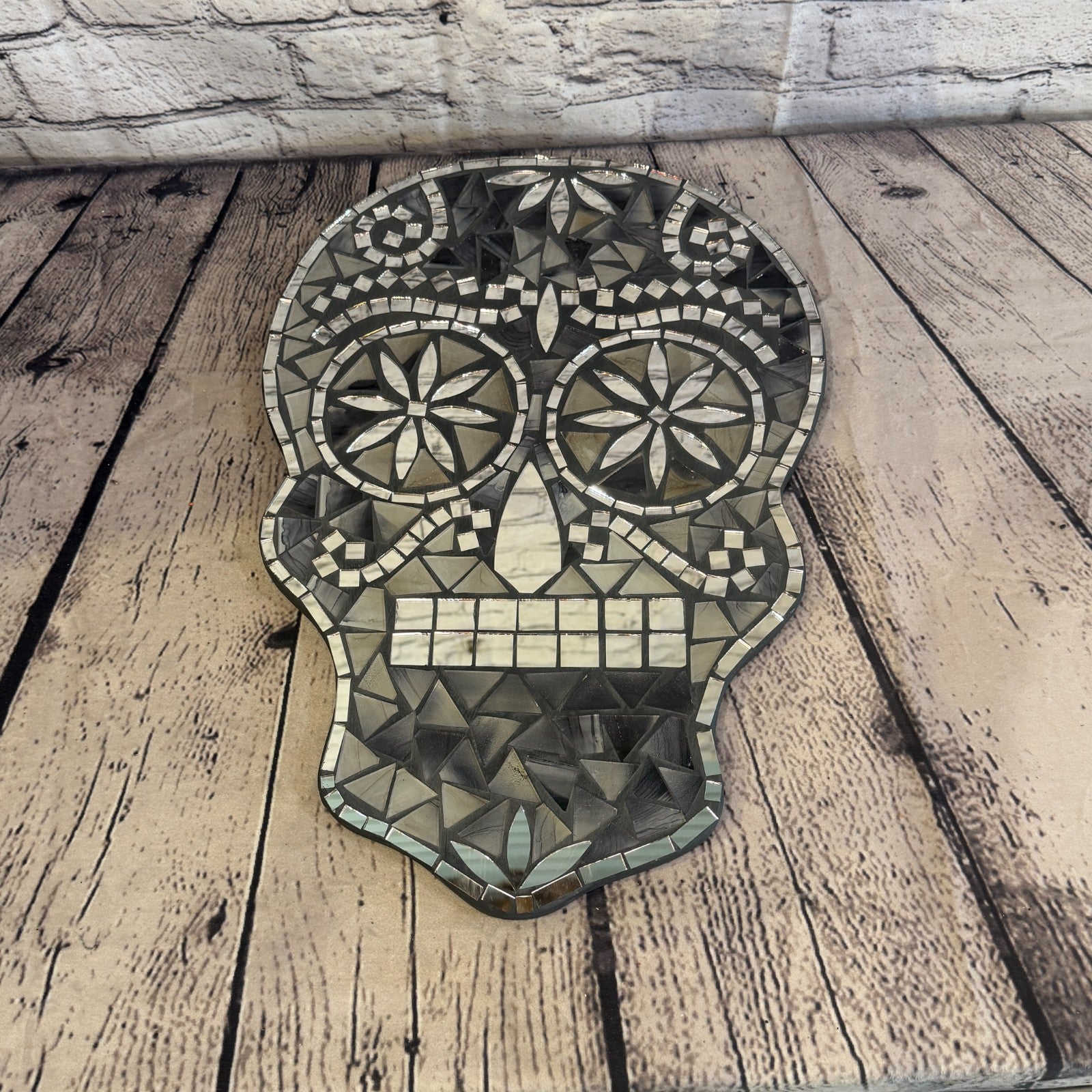 Black Grey Skull Mosaic Tile Wall Mirror 40cm x 28cm 16 Inches Handmade New3