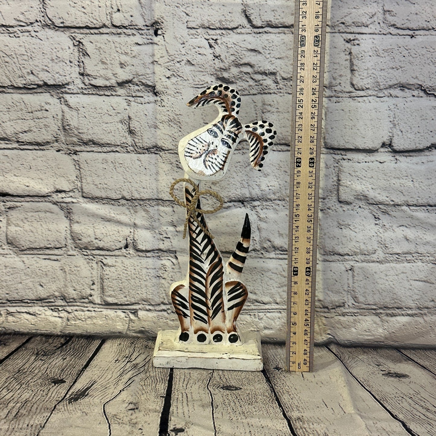 White Wooden Rabbit Hare Shabby Pattern 30cm x 10cm Handmade and Fairtrade5