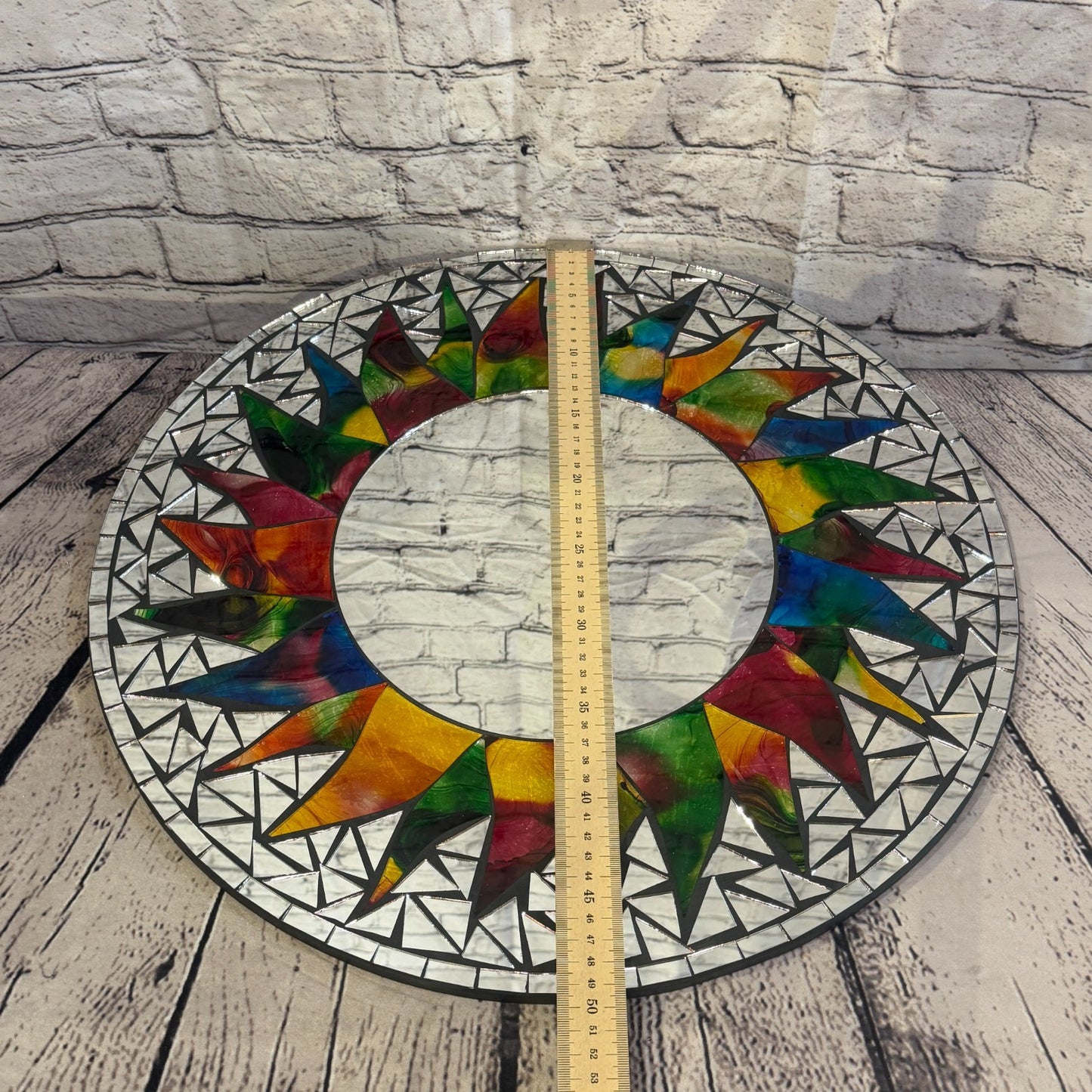 Rainbow Black Sun Flame Mosaic Tile Wall Mirror 50cm x 50cm 20 Inches Handmade5