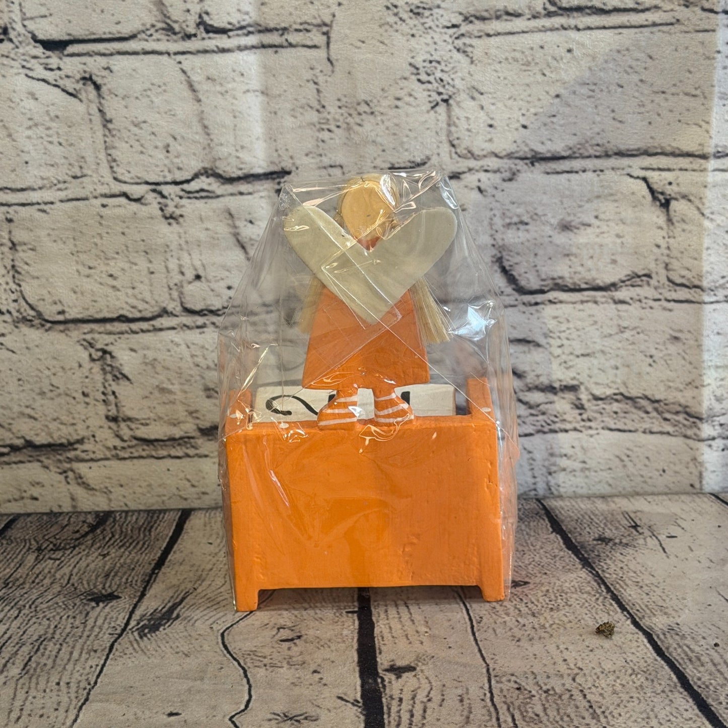 15cm Orange Hand Carved Painted Wooden Angel Block Calendar for Desk Display4