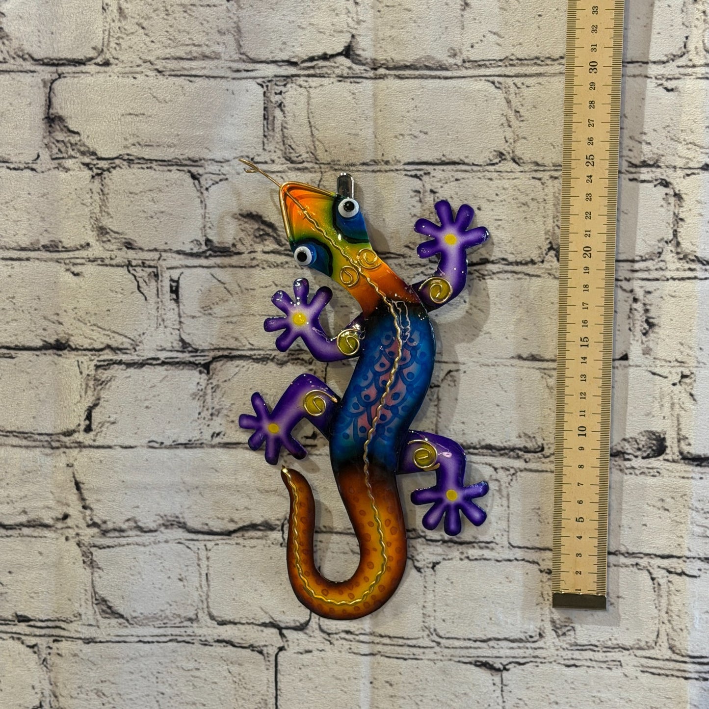 25cm x 10cm Blue Gecko Lizard Metal Tin Wall Hanging Ornament Painted Statue4