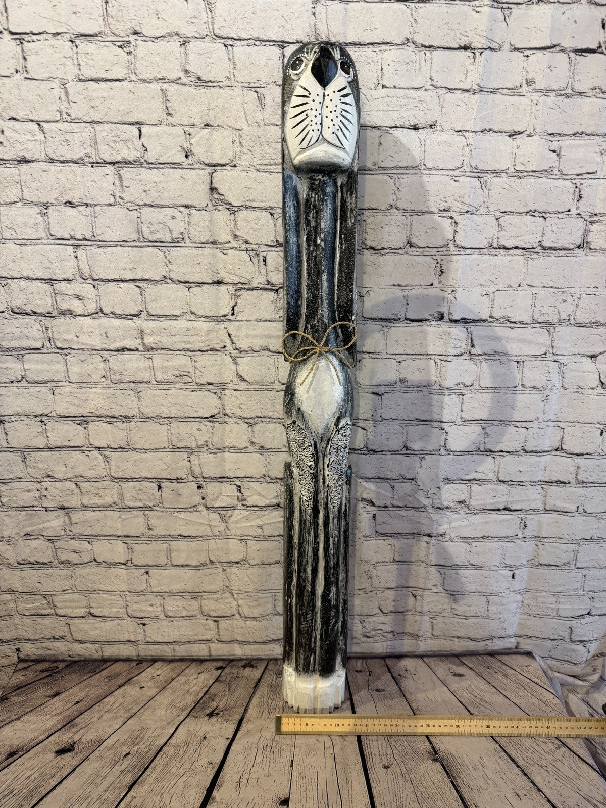 100cm Grey Wooden Shabby Dog Statue Ornament Fair Trade Handcarved6