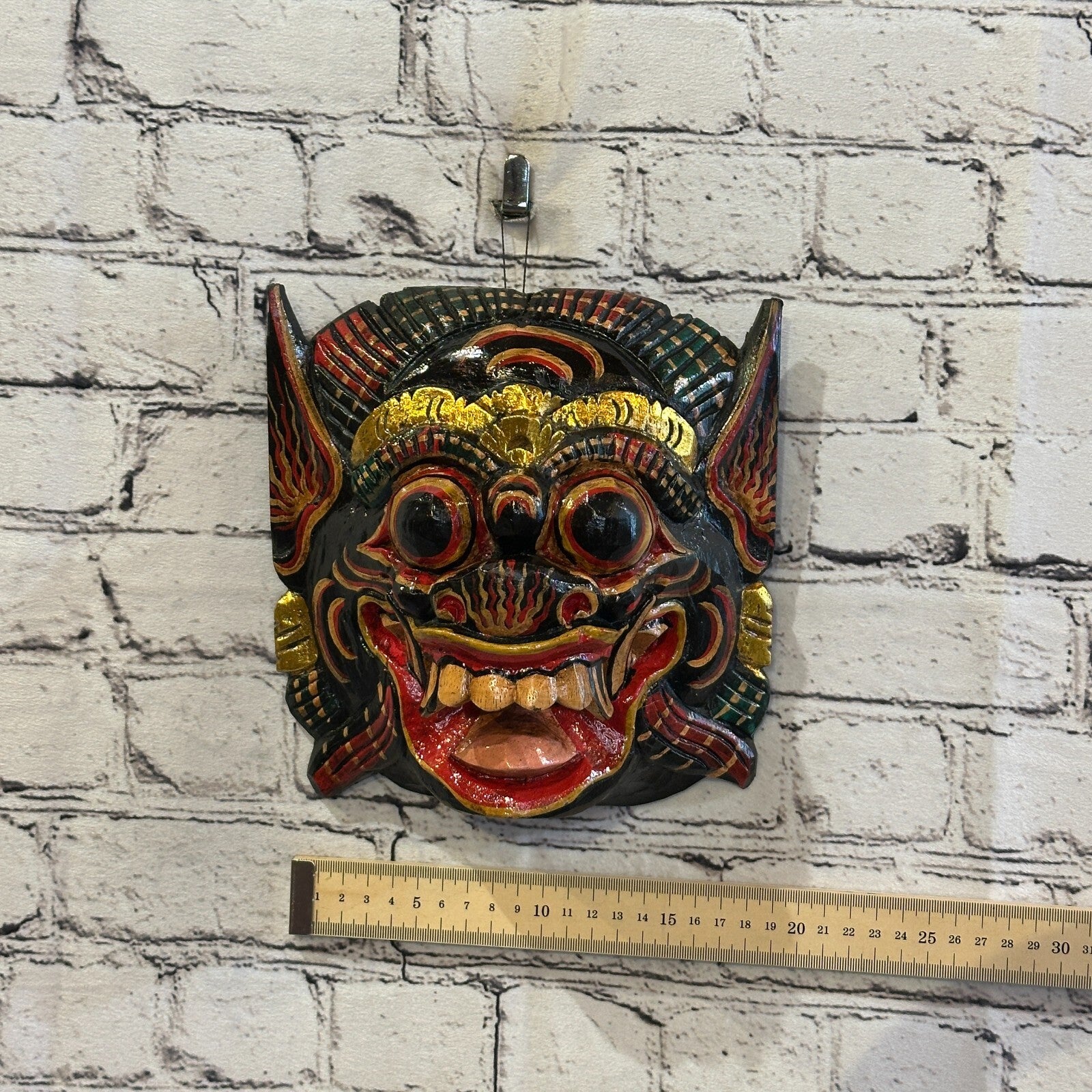 Large Wooden Black Barong Wall Mask 20cm x 20cm Handmade And Fairtrade Hindu4