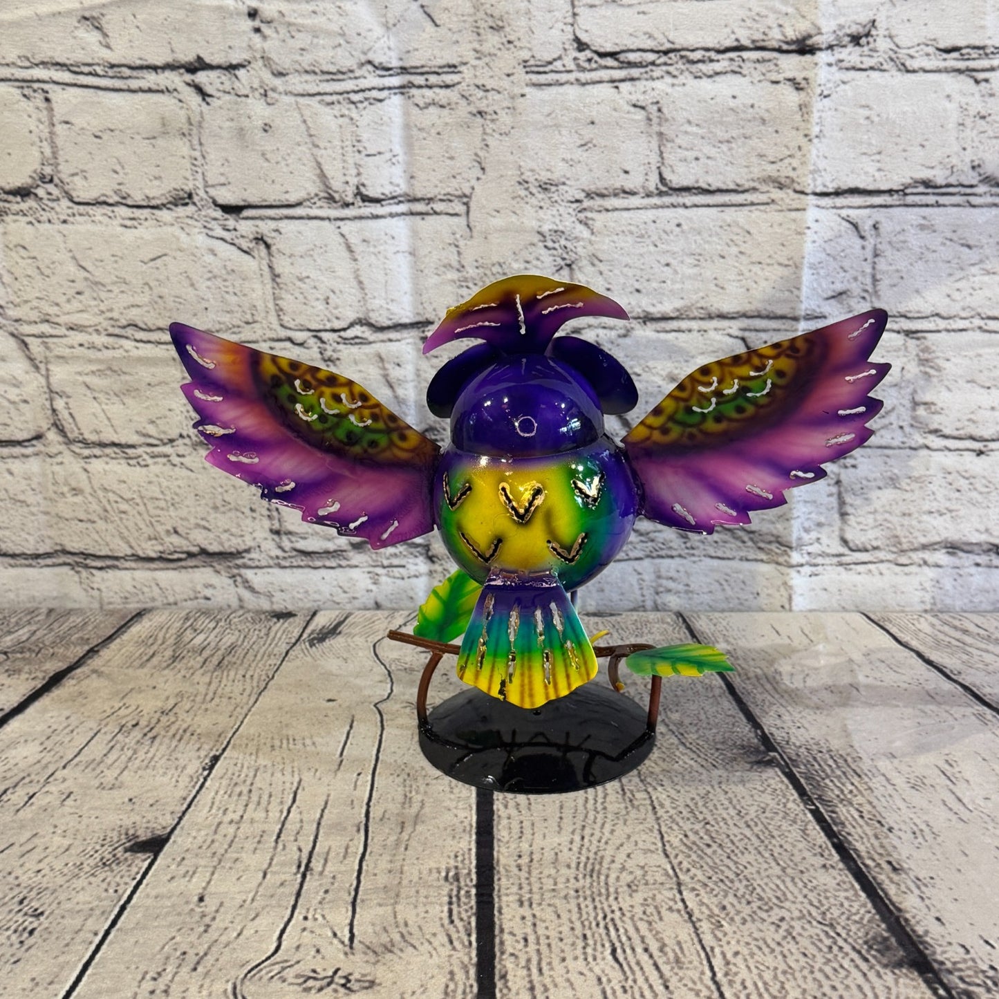 20cm x 30cm Owl Bird Purple Metal Tin Standing Ornament Statue4