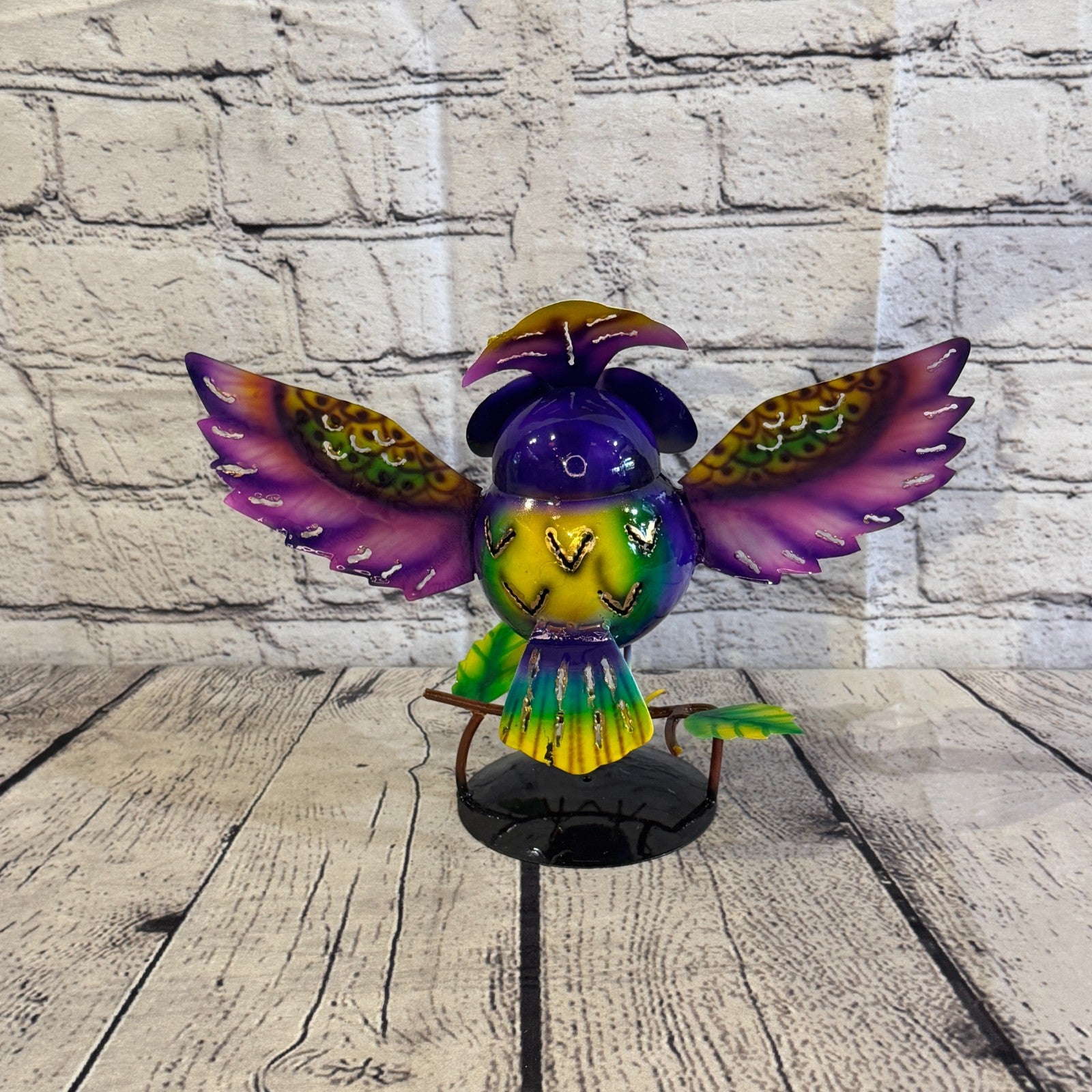 20cm x 30cm Owl Bird Purple Metal Tin Standing Ornament Statue4