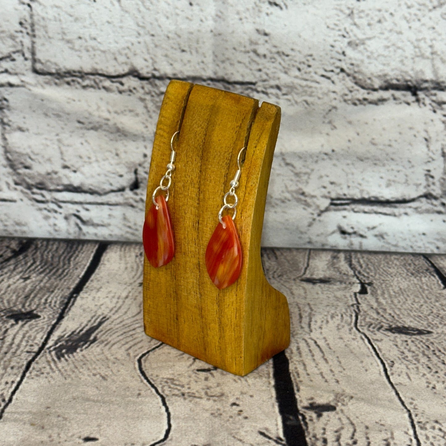 Orange White Recycled Silver Plate Dangle Drop Earrings Handmade UK Jewellery1