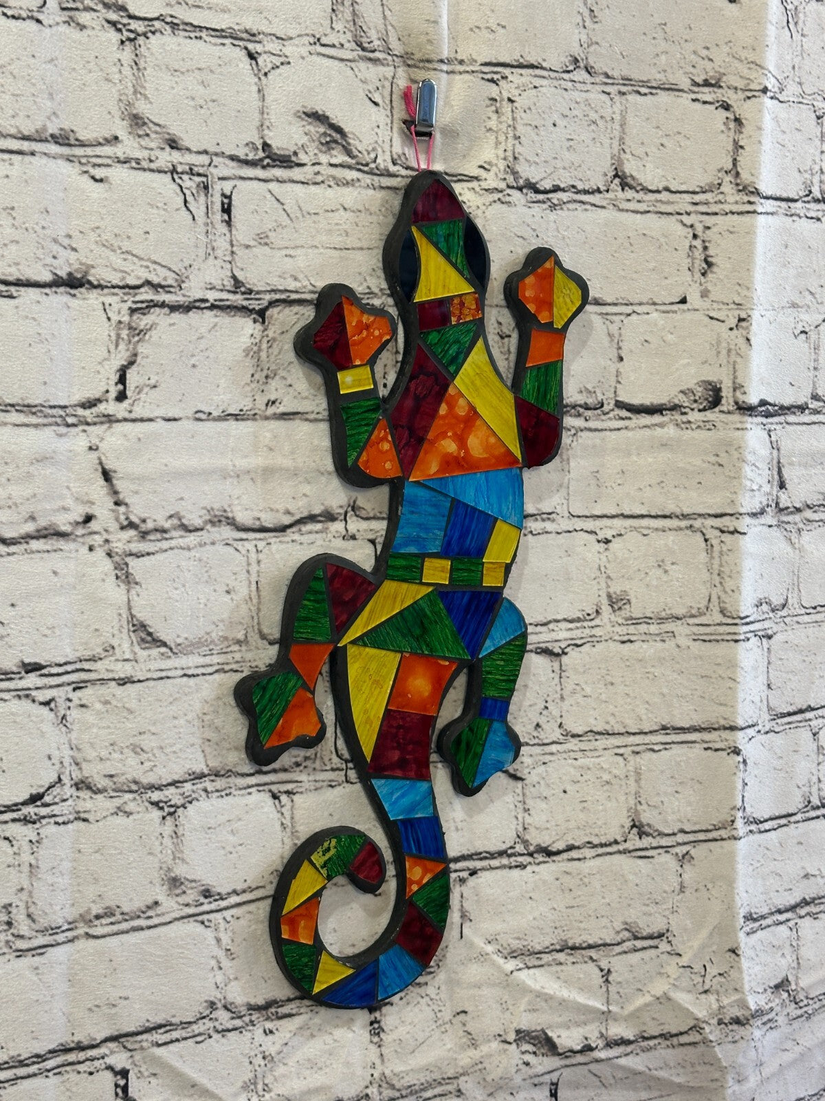 Rainbow Gecko Lizard Mosaic Tile Wall Hanging Mirror 40cm x 15cm Handmade New0