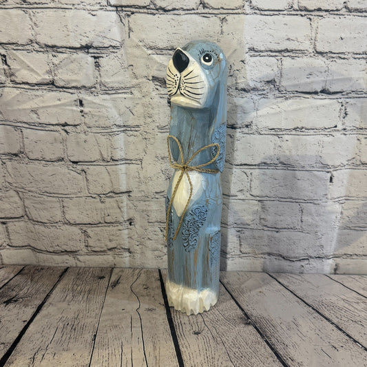 40cm Light Blue Wooden Shabby Dog Statue Ornament Fair Trade Handcarved0