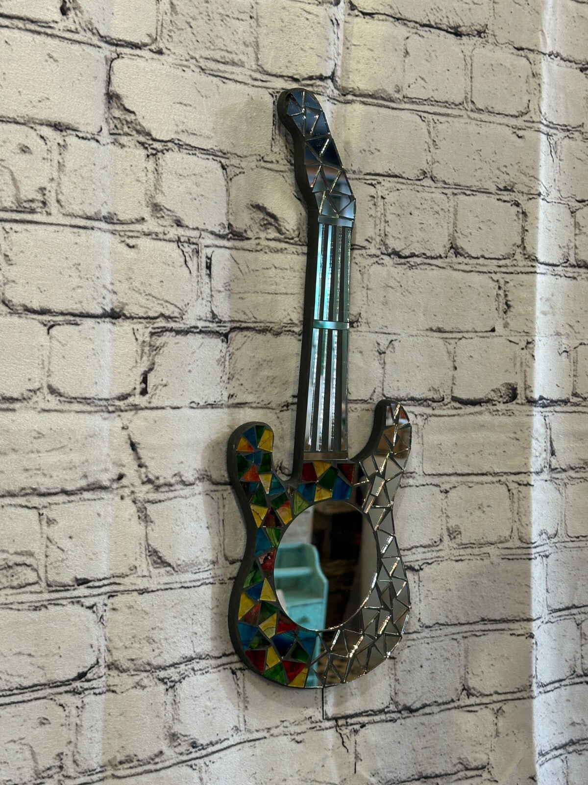 Rainbow Guitar Mosaic Tile Wall Mirror 40cm x 15cm 16 Inches Handmade New0