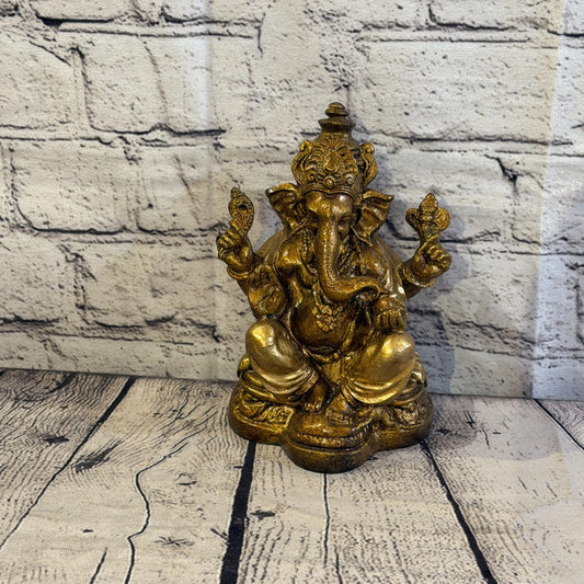 Bronze & Bronze 18cm Large Ganesh Ganesa Sitting On Lotus Statue Resin Hindu0