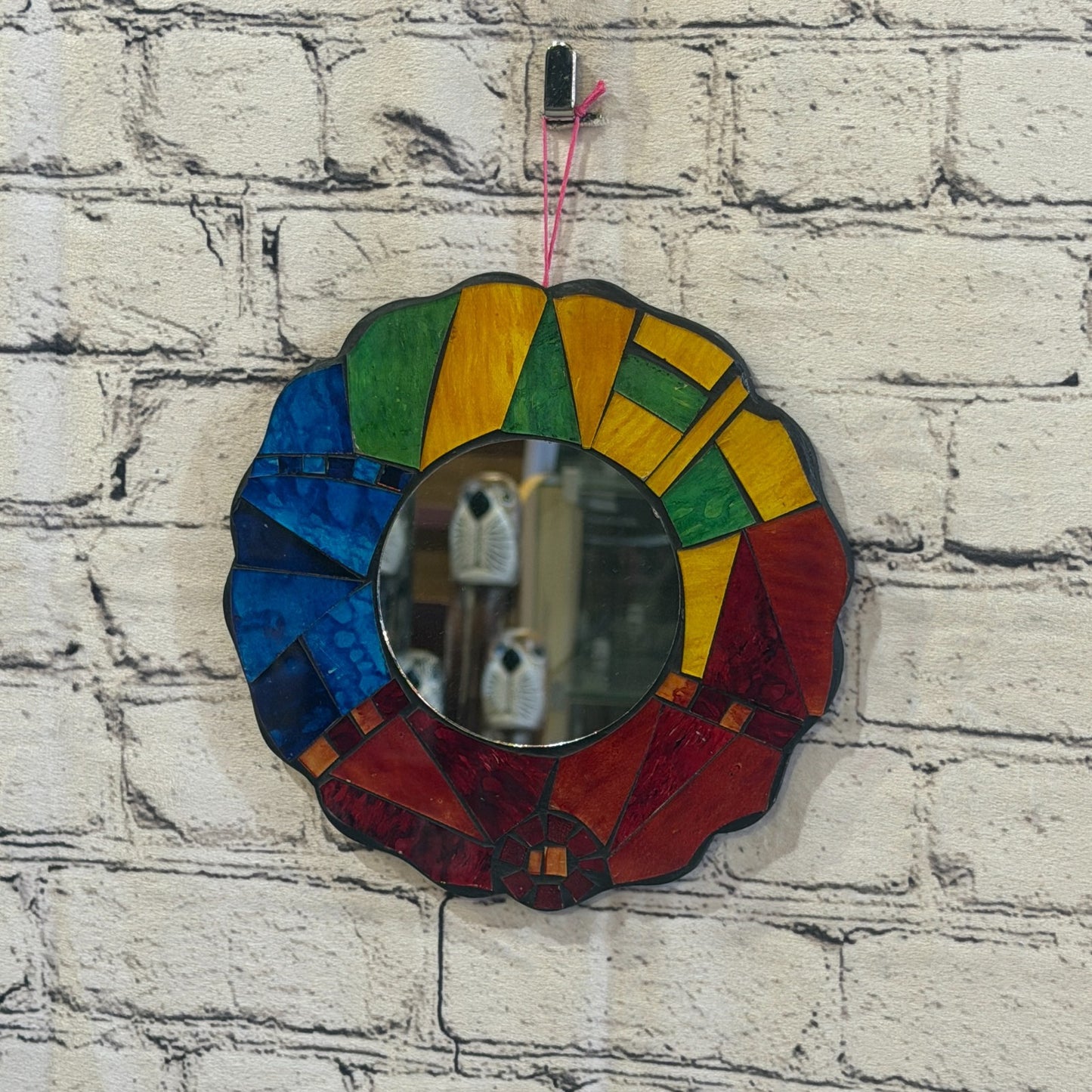 Rainbow Flower Shape Black Mosaic Tile Wall Mirror 20cm x 20cm 8 Inches Handmade2