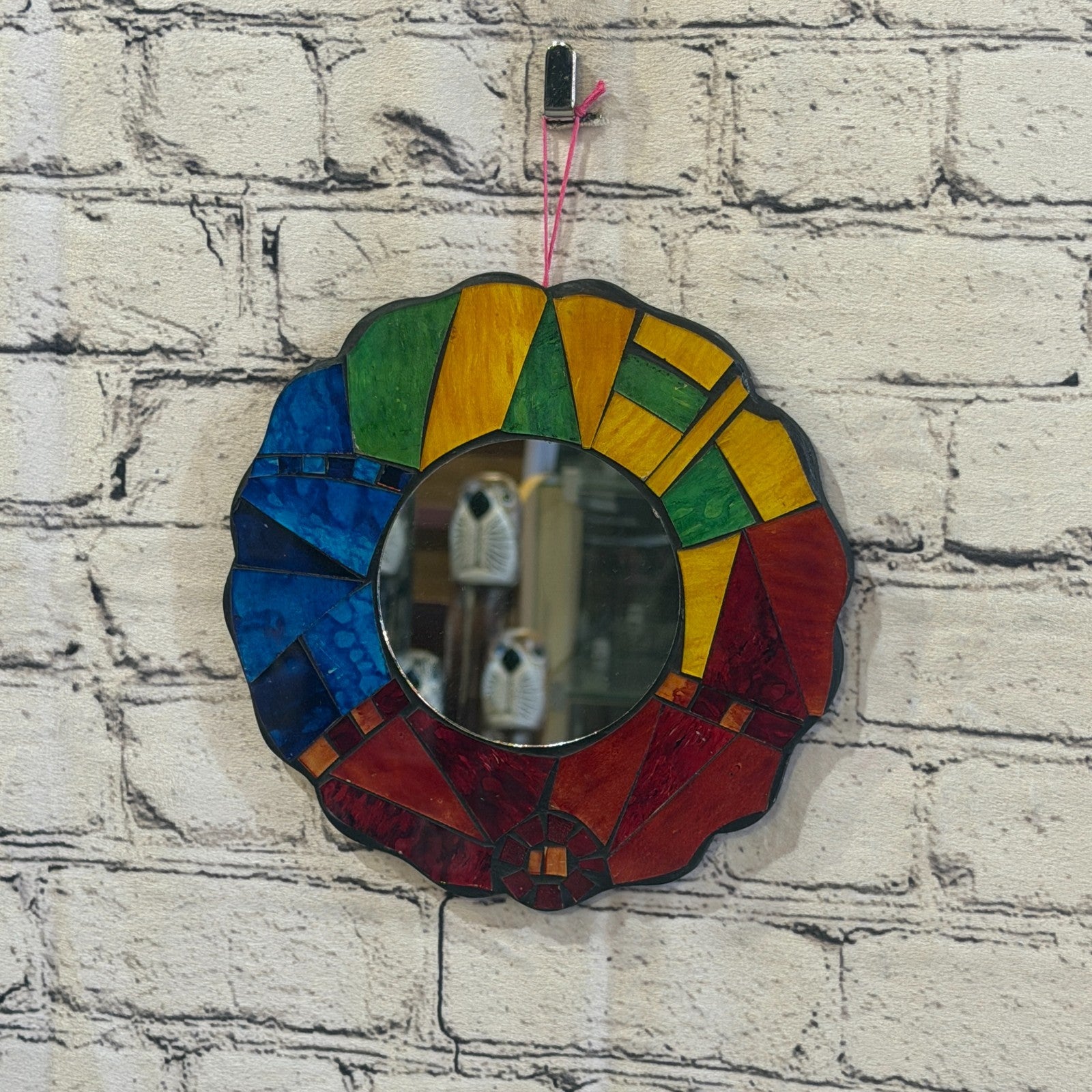 Rainbow Flower Shape Black Mosaic Tile Wall Mirror 20cm x 20cm 8 Inches Handmade2