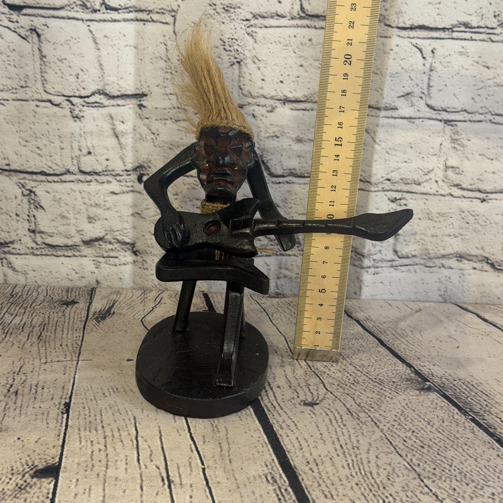15cm Sitting Guitarist African Tribal Warrior Man Figure Statue Wood Hand Carved5