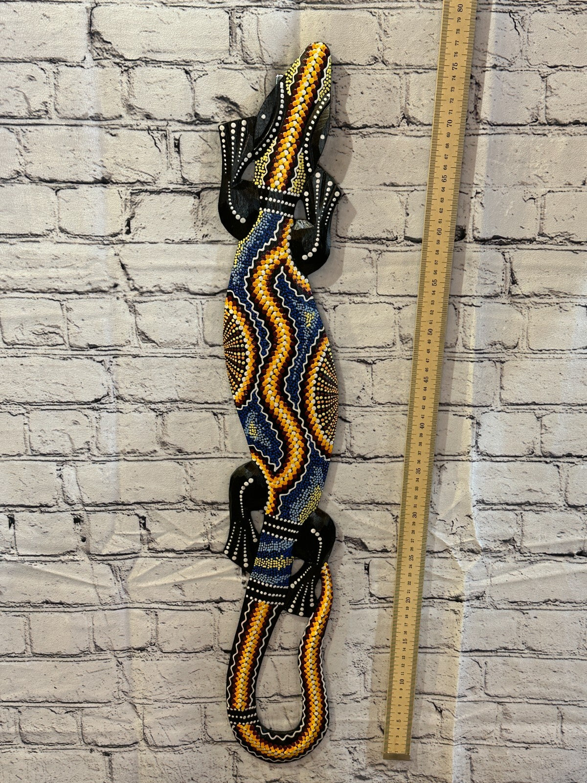 80cm Gecko Carved Wooden Dot Painted Ethnic Tribal Tiki Wall Art Handmade No 14