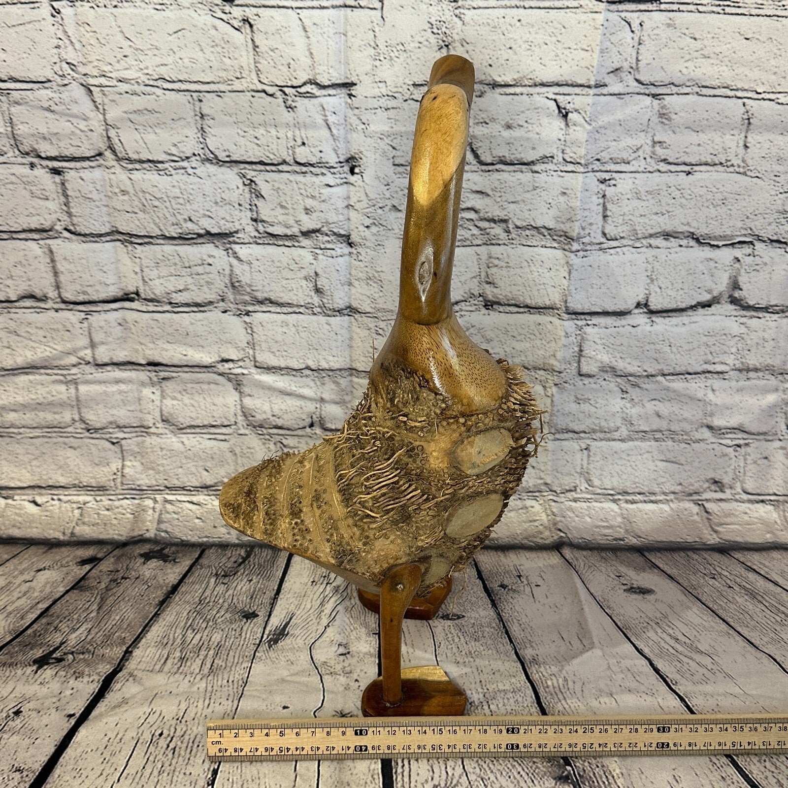 Looking Left 45cm Tall Wooden Hairy Duckling Baby Duck Bamboo Root Fairtrade7