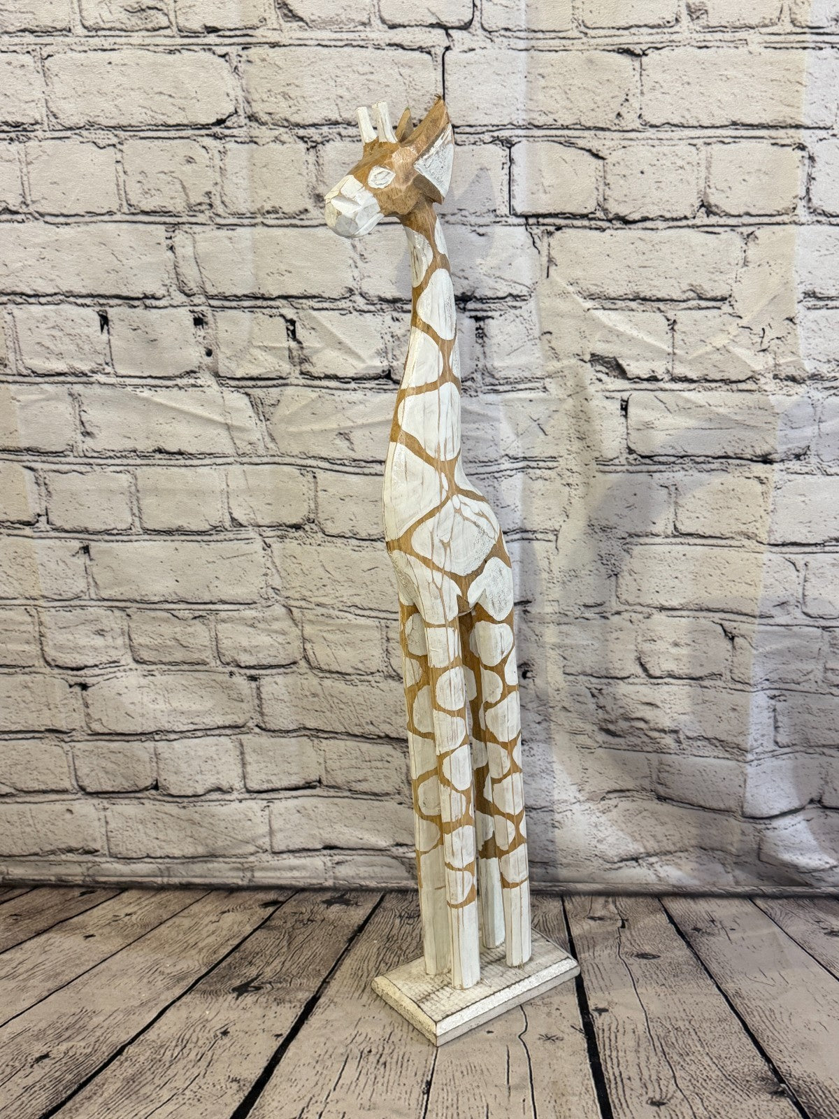 60cm White Dot Wooden Giraffe Standing Single Carved Solid Wood Giraffe Handmade0