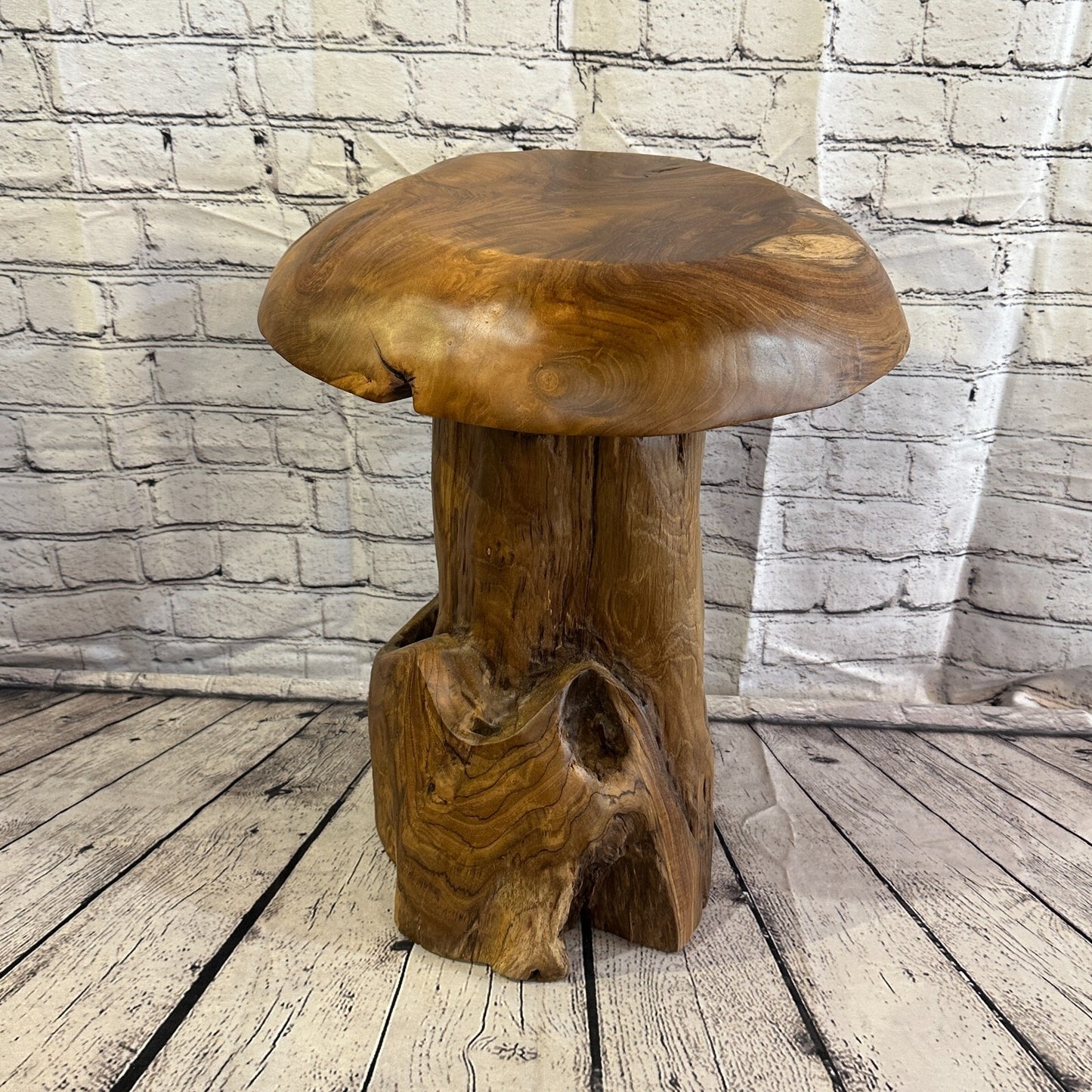 50cm x 35cm Wooden Mushroom Toadstool Sculpture Garden Teak Root Ornament Carved0