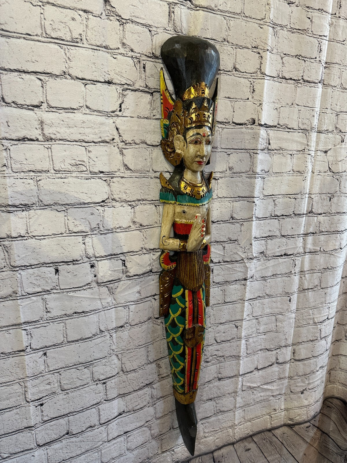 Plain Antique Colour Sita Dewi Bali Rice Goddess Wings Mermaid Wood 100cm Pair3