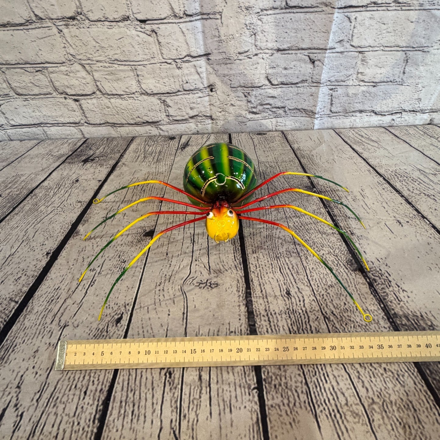 35cm x 20cm Small Colourful Green Spider Metal Tin Standing Ornament Statue6