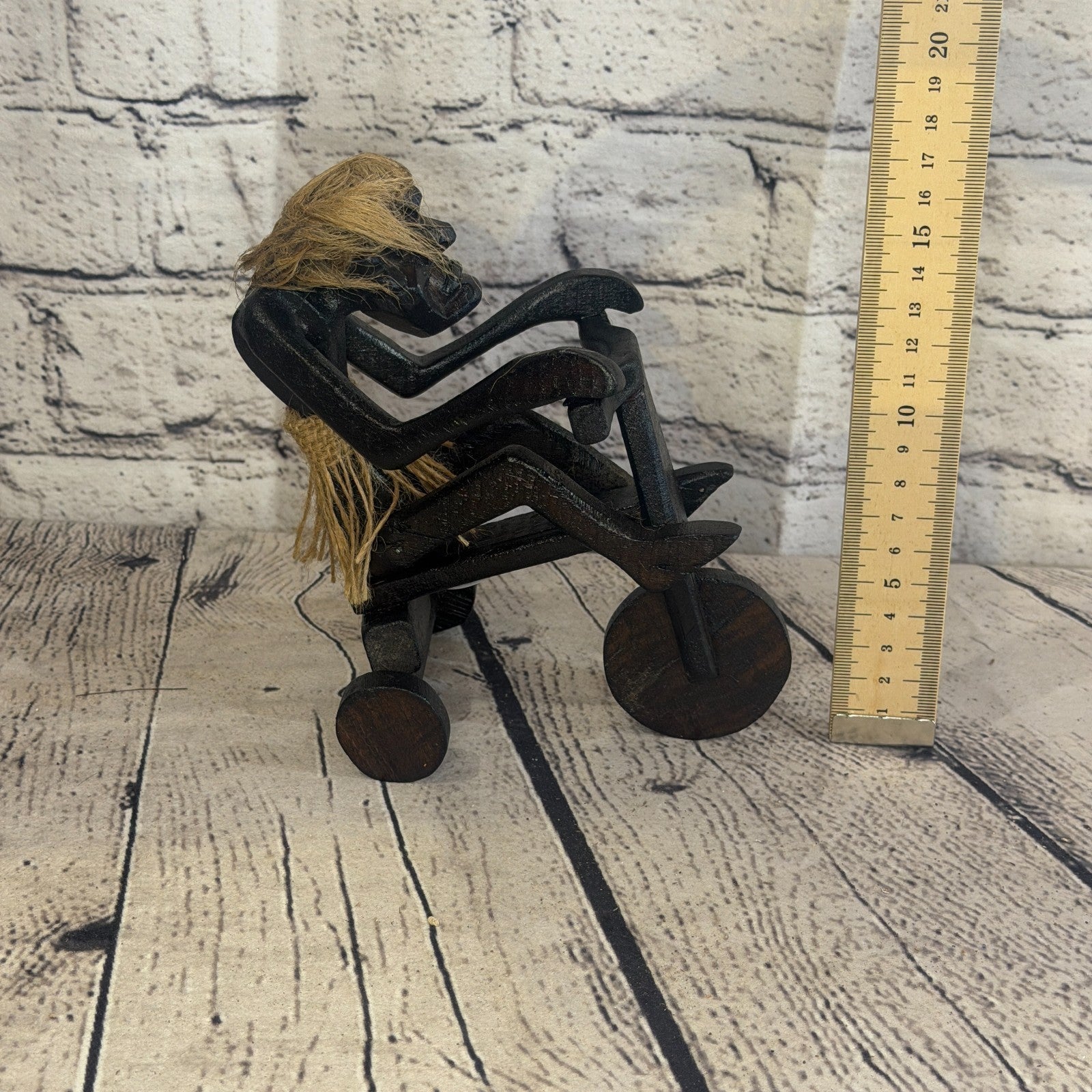15cm Tricycle Rider African Tribal Warrior Man Figure Statue Wood Hand Carved5