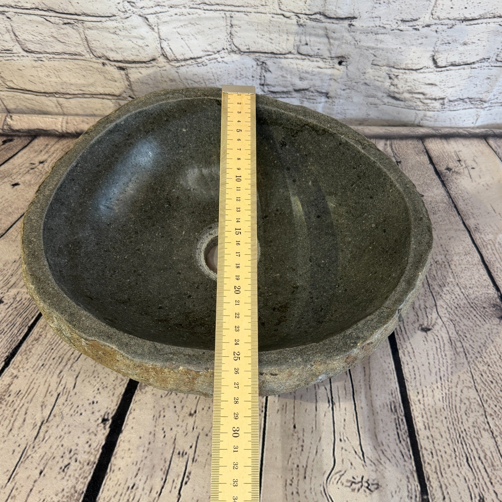 32cm x 26cm Wash Basin Bathroom Counter Top Washing River Stone Bowl Sink No 148