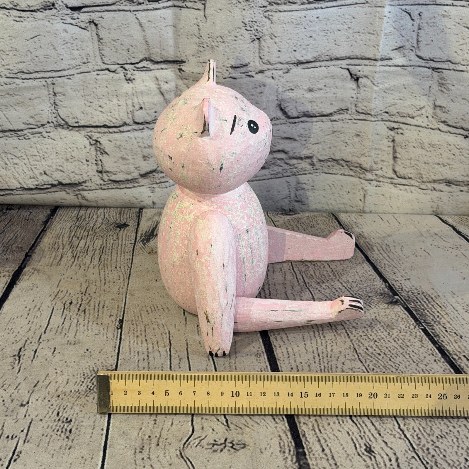 20cm Pink Teddy Bear Sitting Animal, Wooden Shelf Ornament Handmade & Fairtrade7