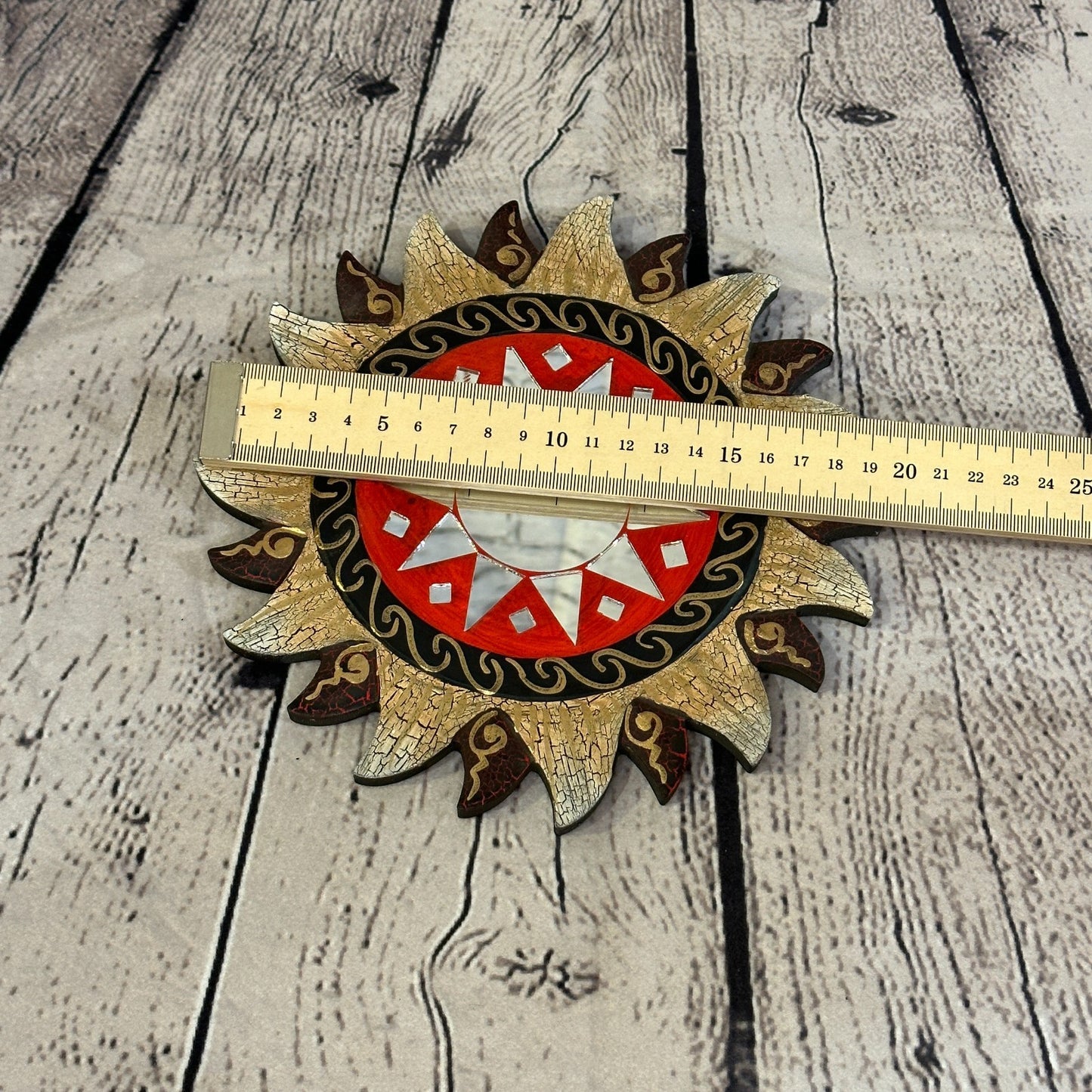 Red Gold Sun Mosaic Tile Wall Mirror 20cm x 20cm 8 Inches Handmade Fairtrade4
