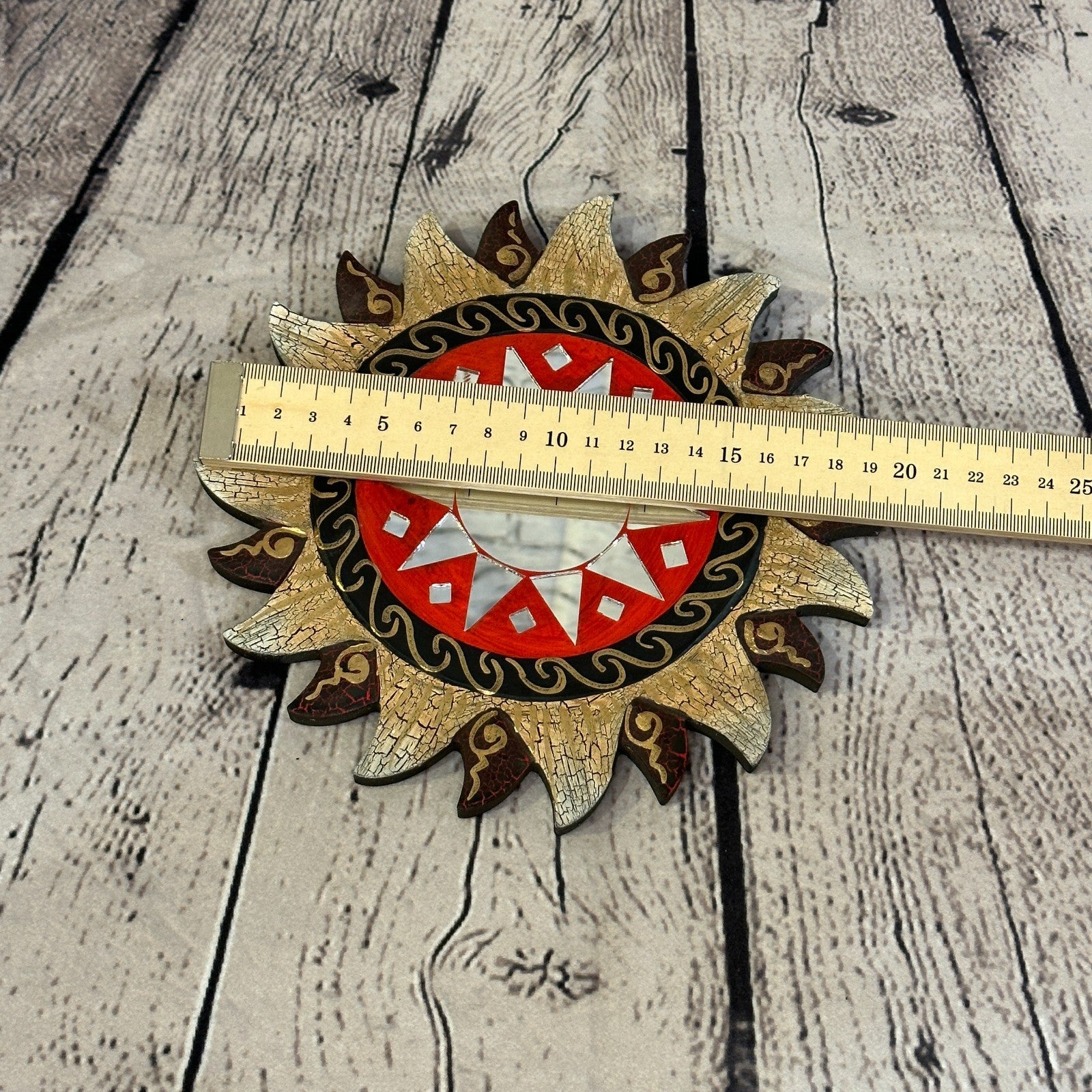 Red Gold Sun Mosaic Tile Wall Mirror 20cm x 20cm 8 Inches Handmade Fairtrade4