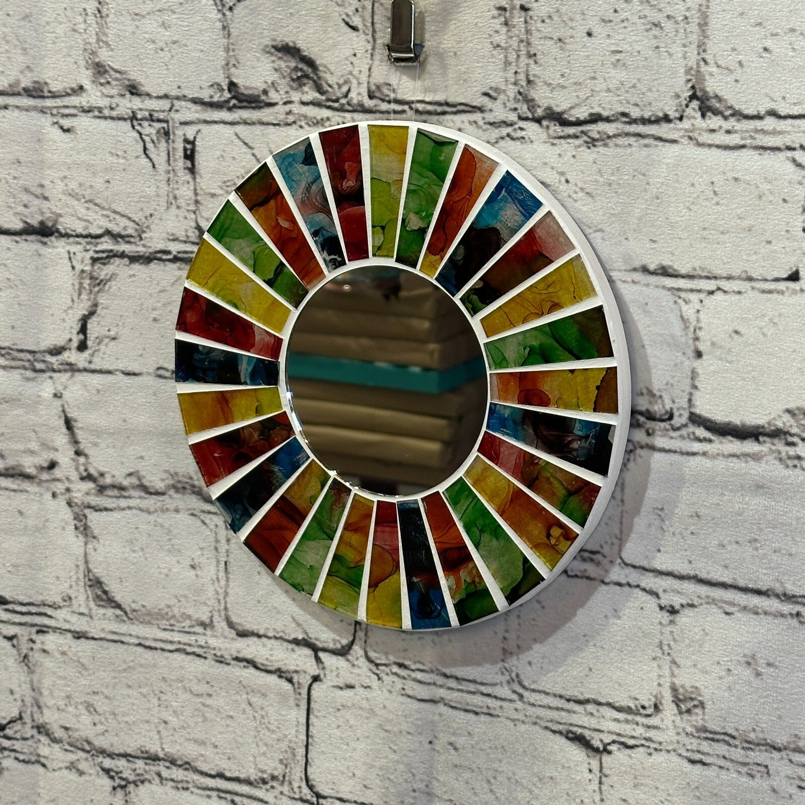 Rainbow White Line Mosaic Tile Wall Mirror 20cm x 20cm 8 Inches Handmade New1