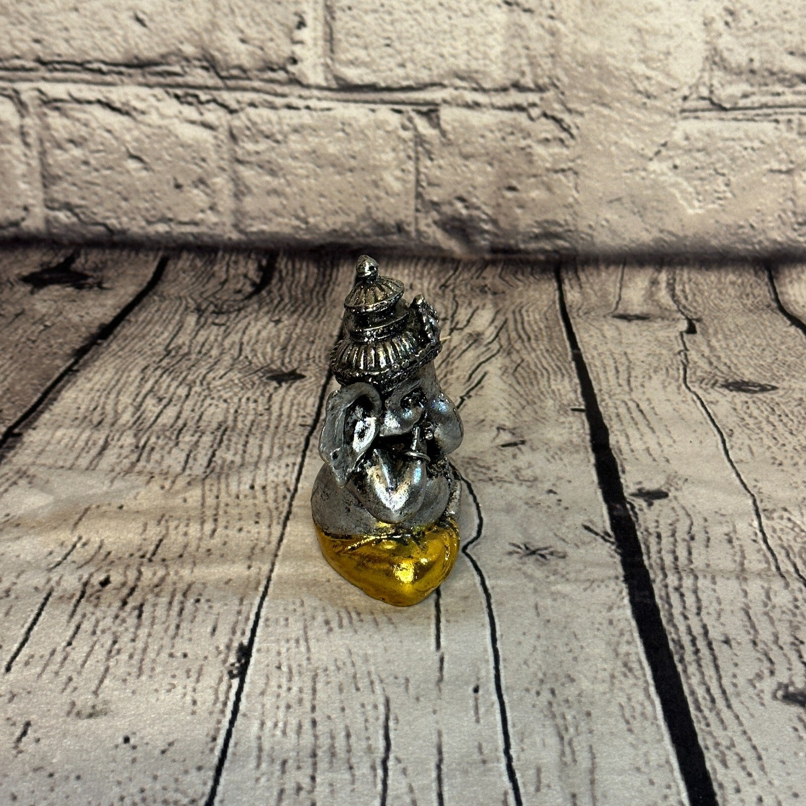 Silver Gold 10cm Set Of 3 Wise Ganesh Ganesa Sitting On Seat Statue Resin Hindu4