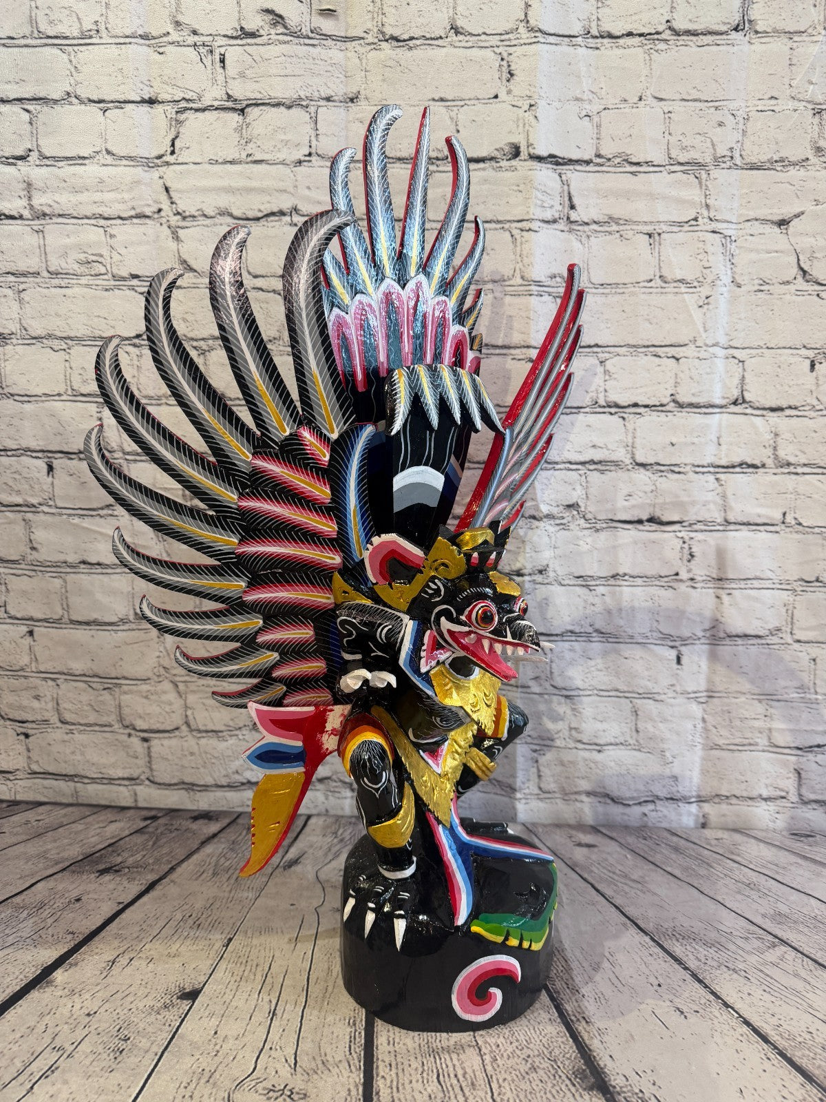 70cm Black Balinese Carved Sculpture Winged Garuda Painted Wood  Vishnu Hindu2