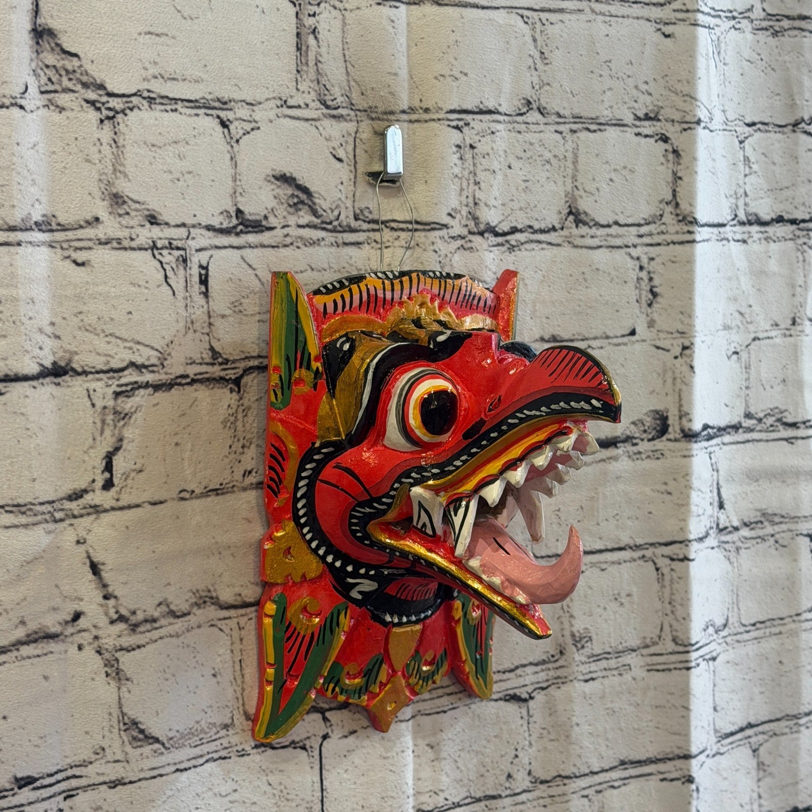 20cm Garuda Red Demon Dragon Hindu Deity Wooden Hand Carved Mask Painted0