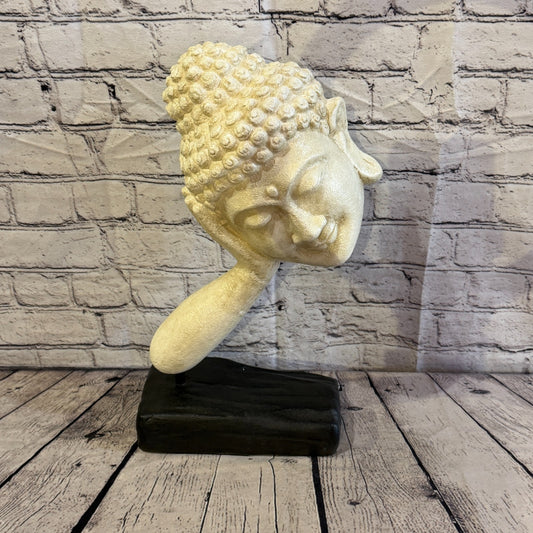 White 45cm x 25cm Thai Buddha Head In Hand On Base Statue Resin Hindu0